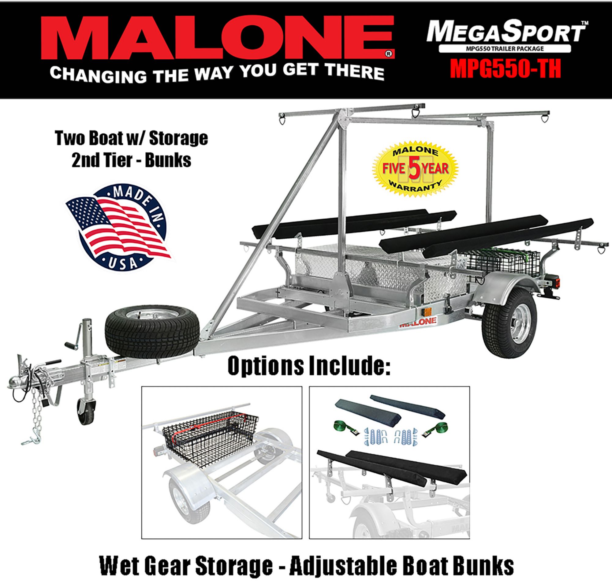 Malone Auto Racks MegaSport 2-Boat Bunk Style Trailer Set with Storage & 2nd Tier product image