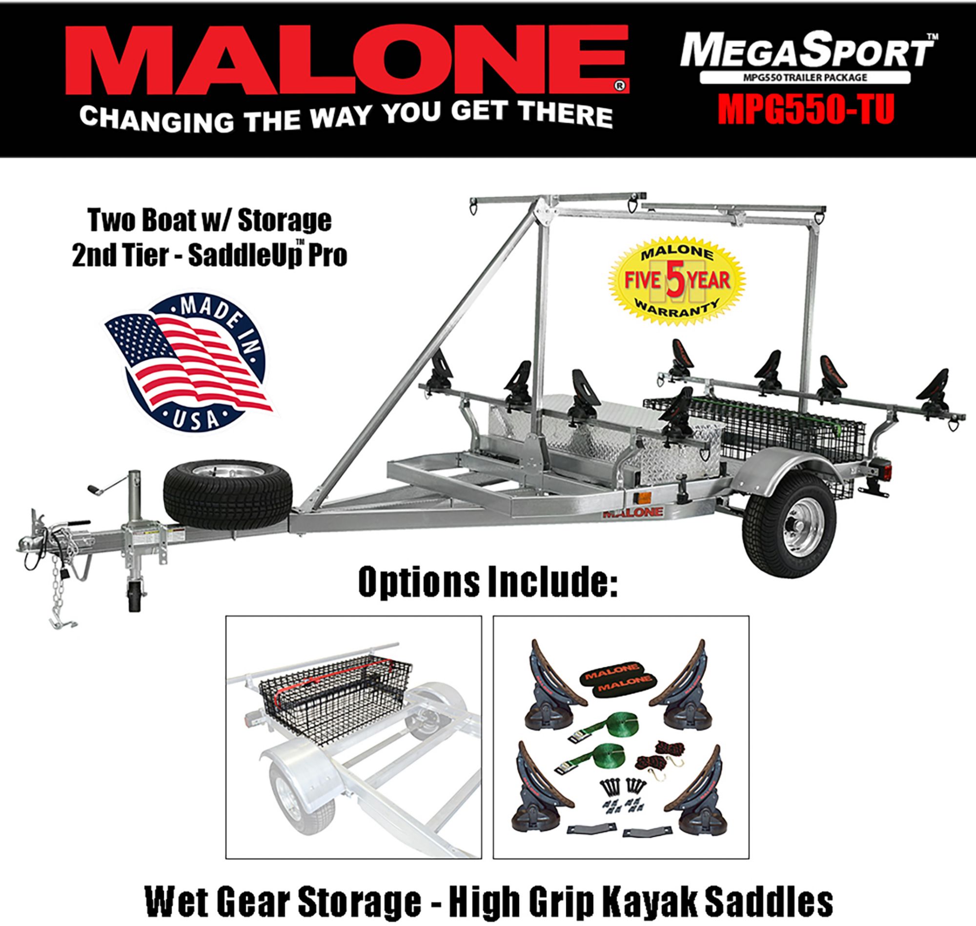 Malone Auto Racks MegaSport 2-Boat Saddle Up Pro Trailer Set with Storage & 2nd Tier product image