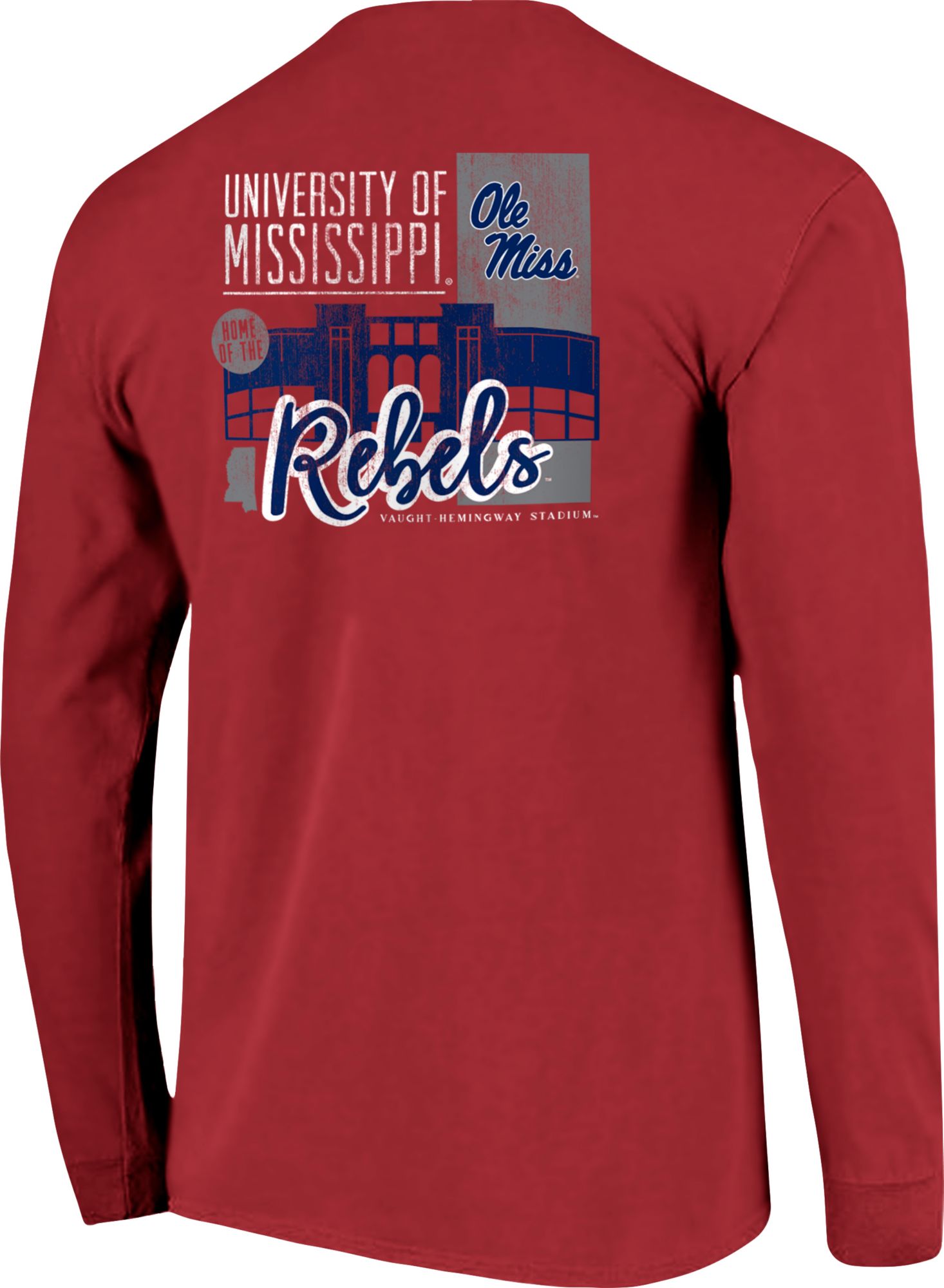 Image One Men's Ole Miss Rebels Red Building Strip Long Sleeve T-Shirt
