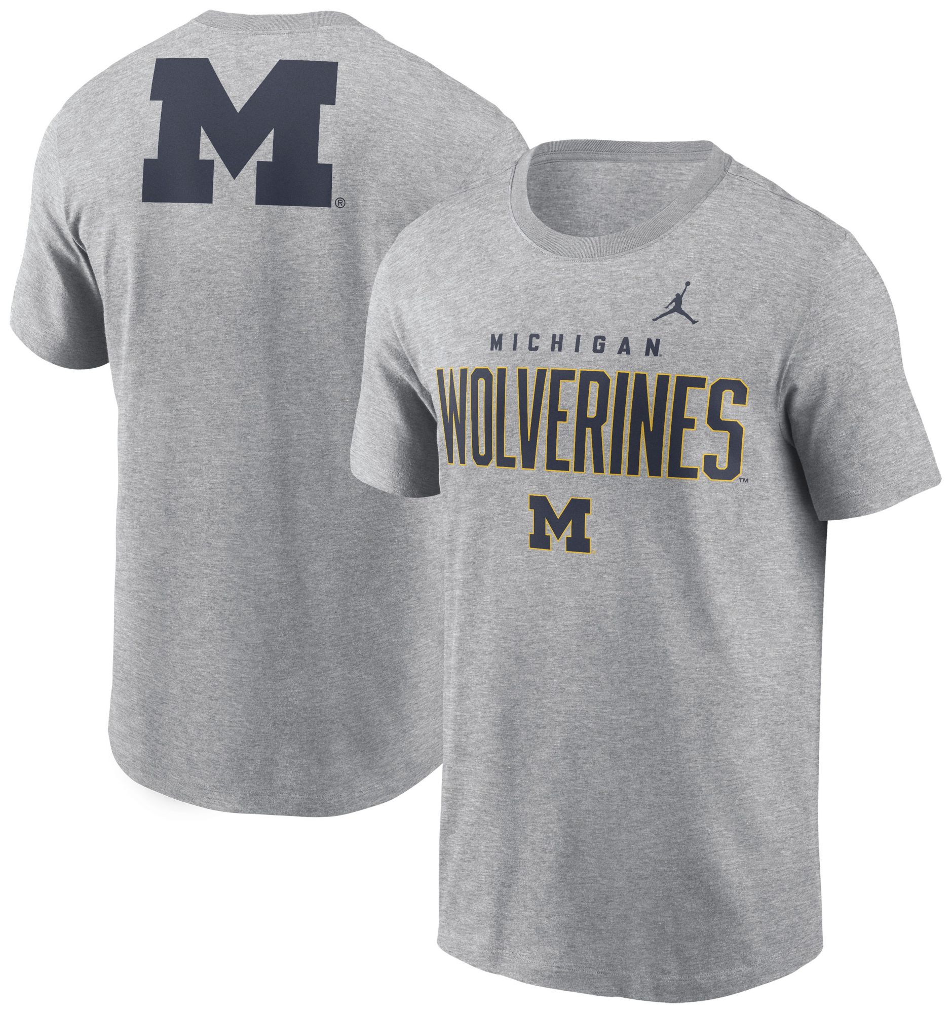 Jordan Men's Michigan Wolverines Dark Grey Heather Double Hit Logo T-Shirt product image