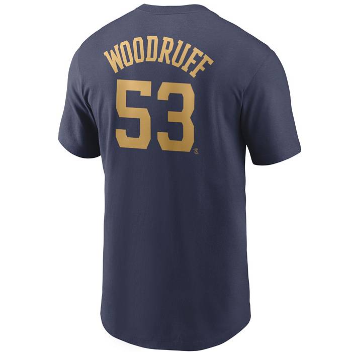 Nike Men's Milwaukee Brewers Brandon Woodruff #53 Navy T-Shirt