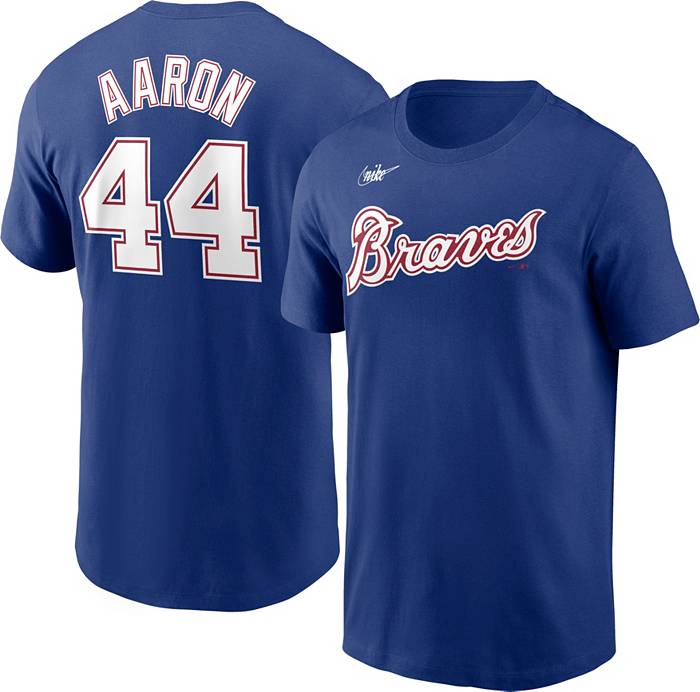 Men's Nike Hank Aaron Atlanta Braves Cooperstown Collection Name & Number  Royal T-Shirt