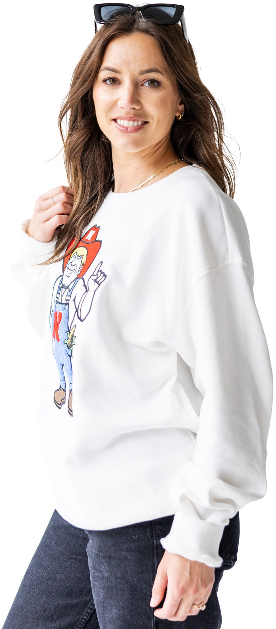 Gameday Social Women's Nebraska Cornhuskers White Chenille Mascot Crewneck Sweatshirt product image