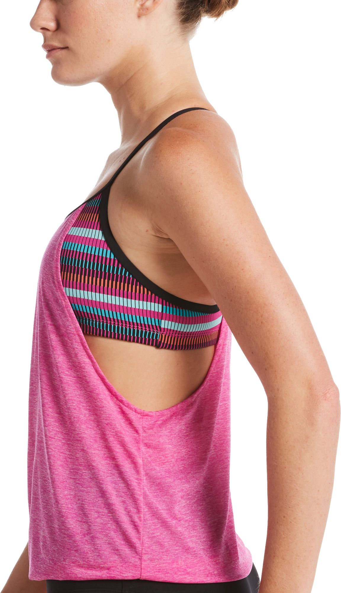 women's nike textured stripe layered tankini top