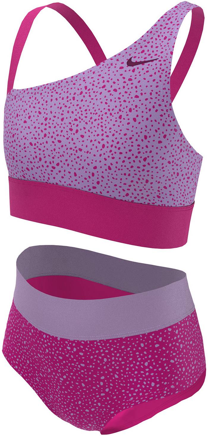 Nike Water Dots Big Kids' (Girls') Asymmetrical Top & High Waist Bikini  Set.