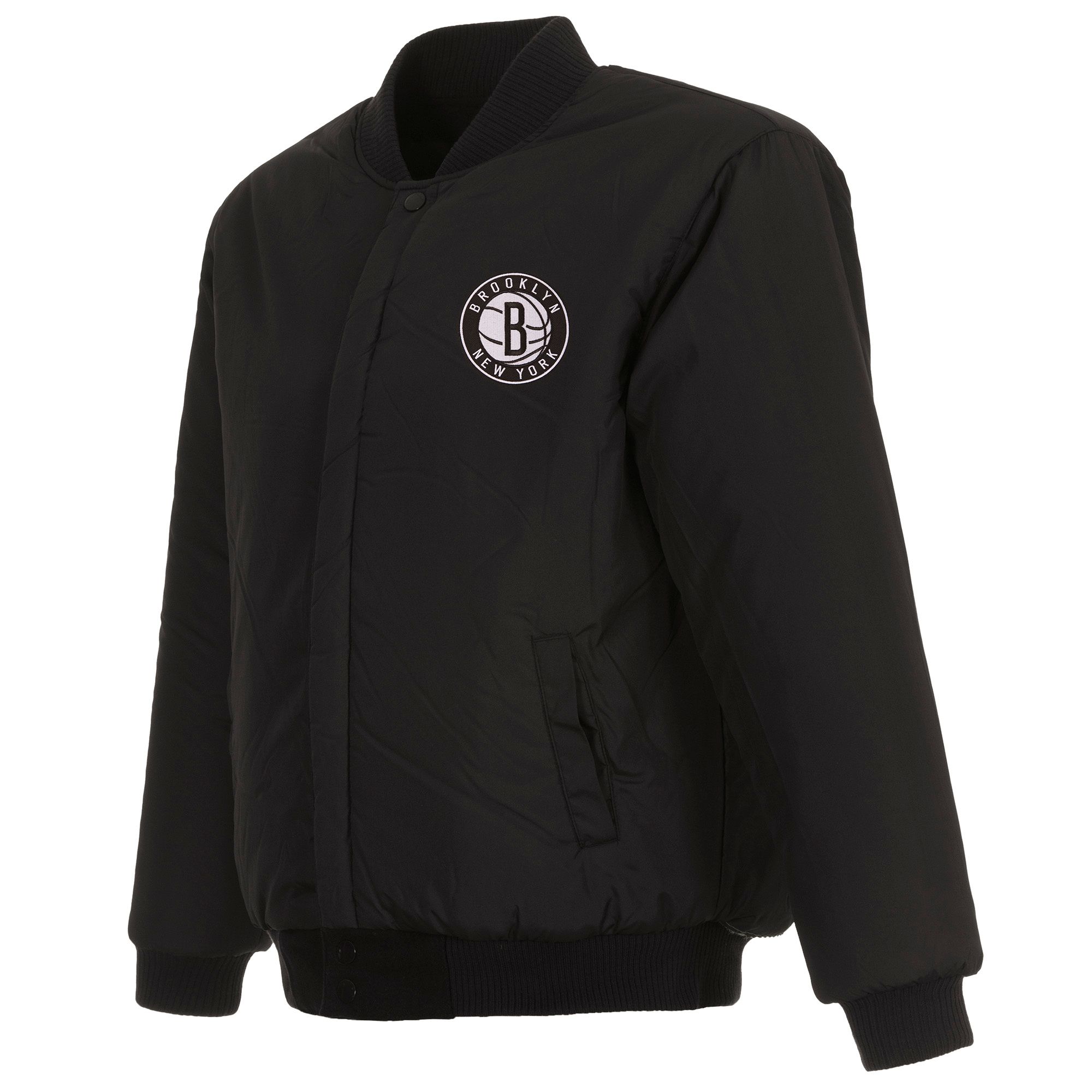 JH Design Men's Brooklyn Nets Black Reversible Wool Jacket