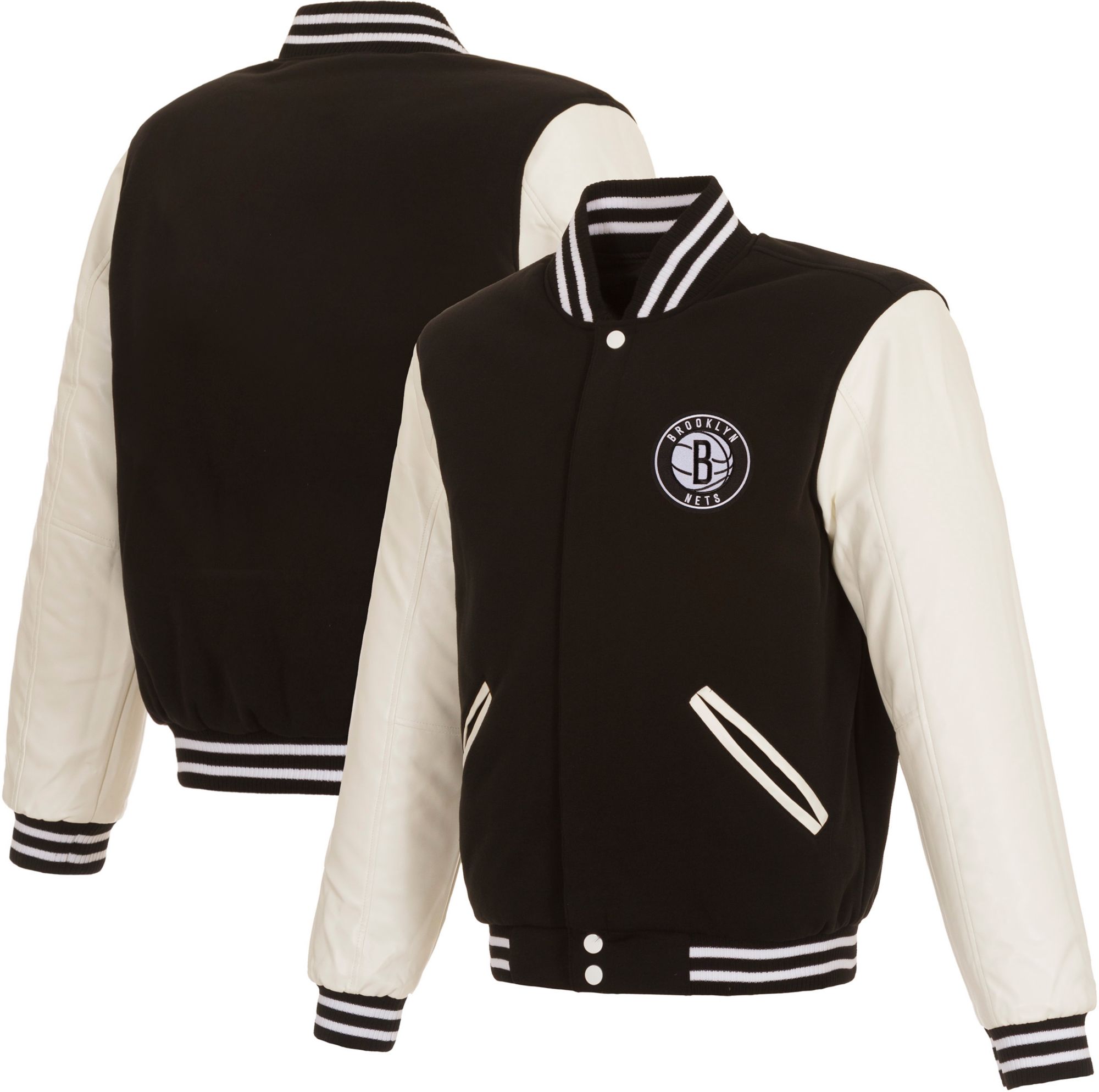 JH Design Men's Brooklyn Nets Black Varsity Jacket product image