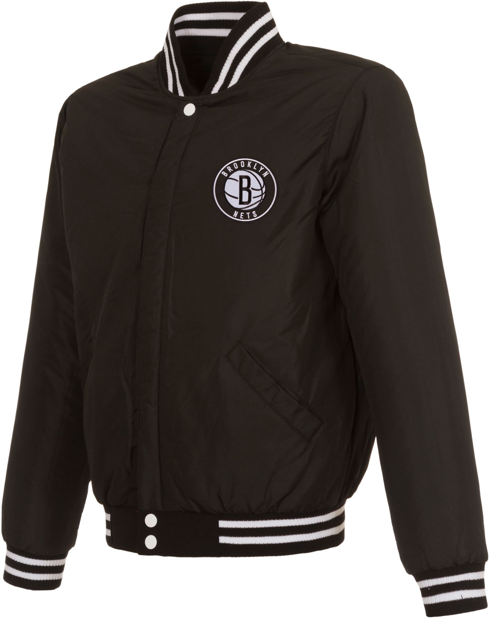 JH Design Men's Brooklyn Nets Black Varsity Jacket