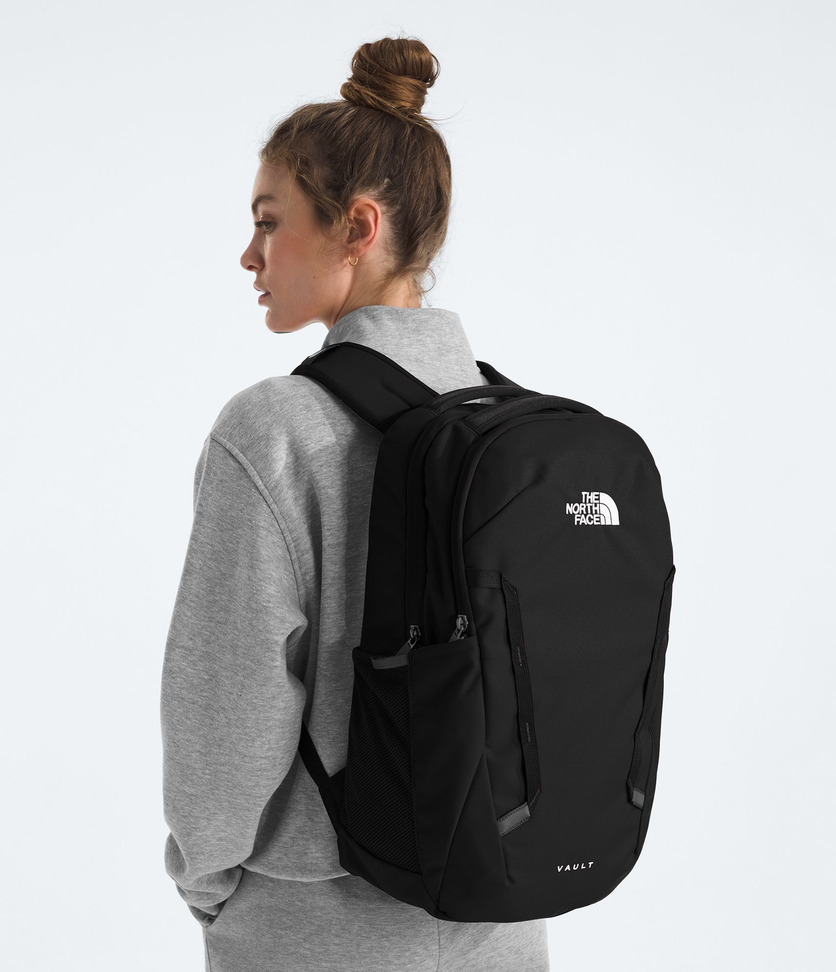 https www.backcountry.com the-north-face-vault-backpack-womens-1587cu-in rr t The North Face Vault Backpack Women's, Tnf White Metallic melange/mid Grey Huge main compartment holds books and binders for a day on campus Women's Vault Backpack | The