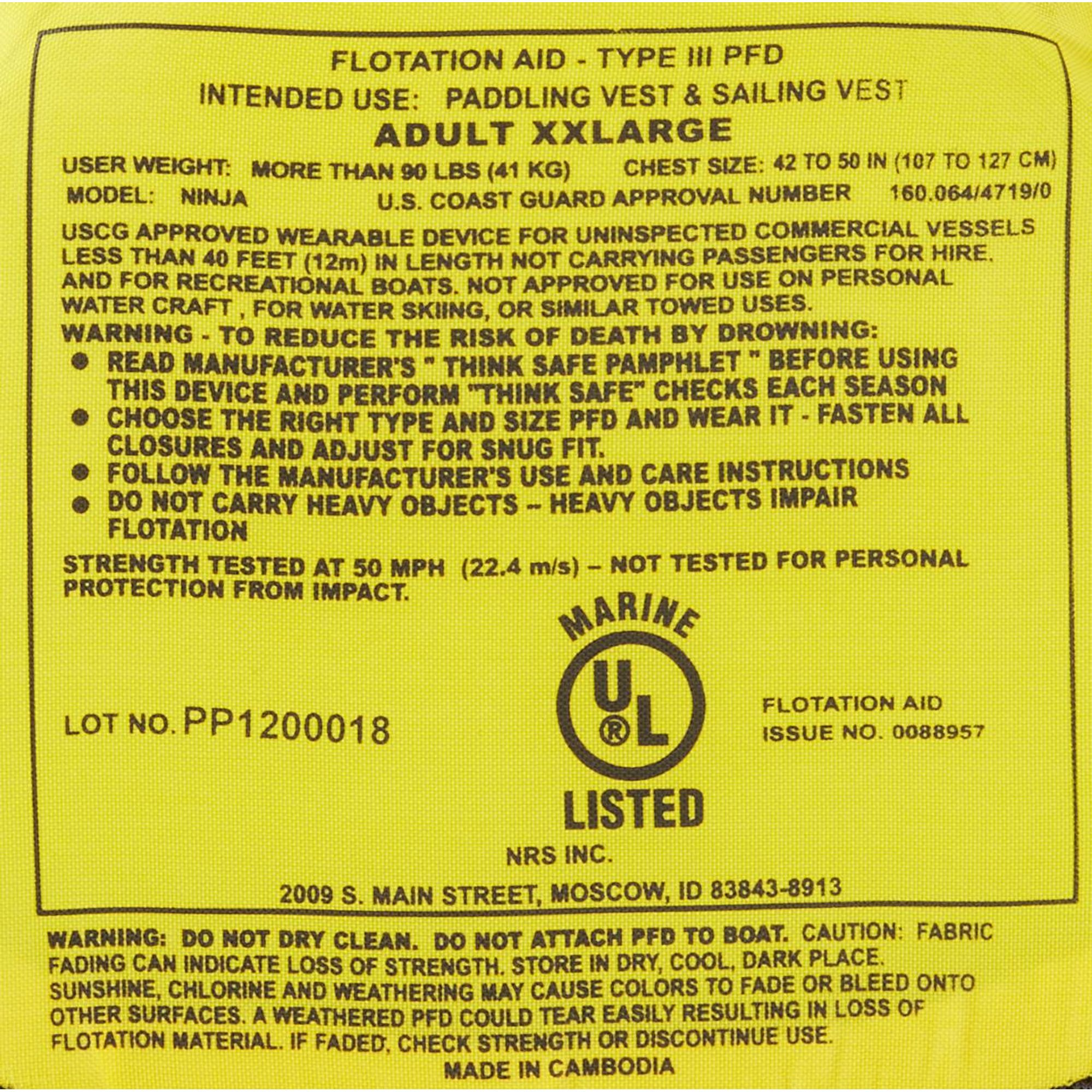 NRS Ninja Life Vest product image