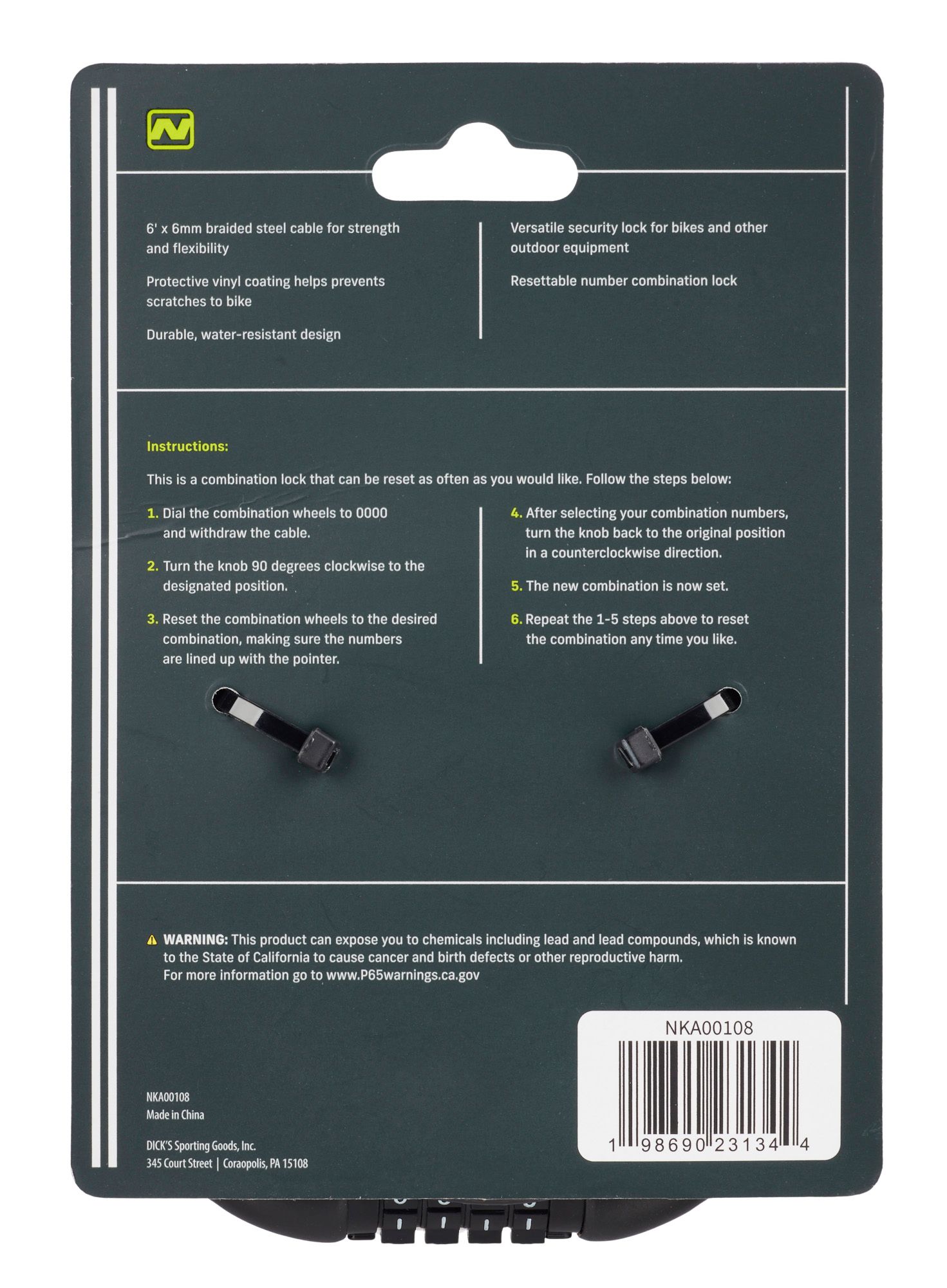 Nishiki 6' x 6mm Combination Cable Lock product image