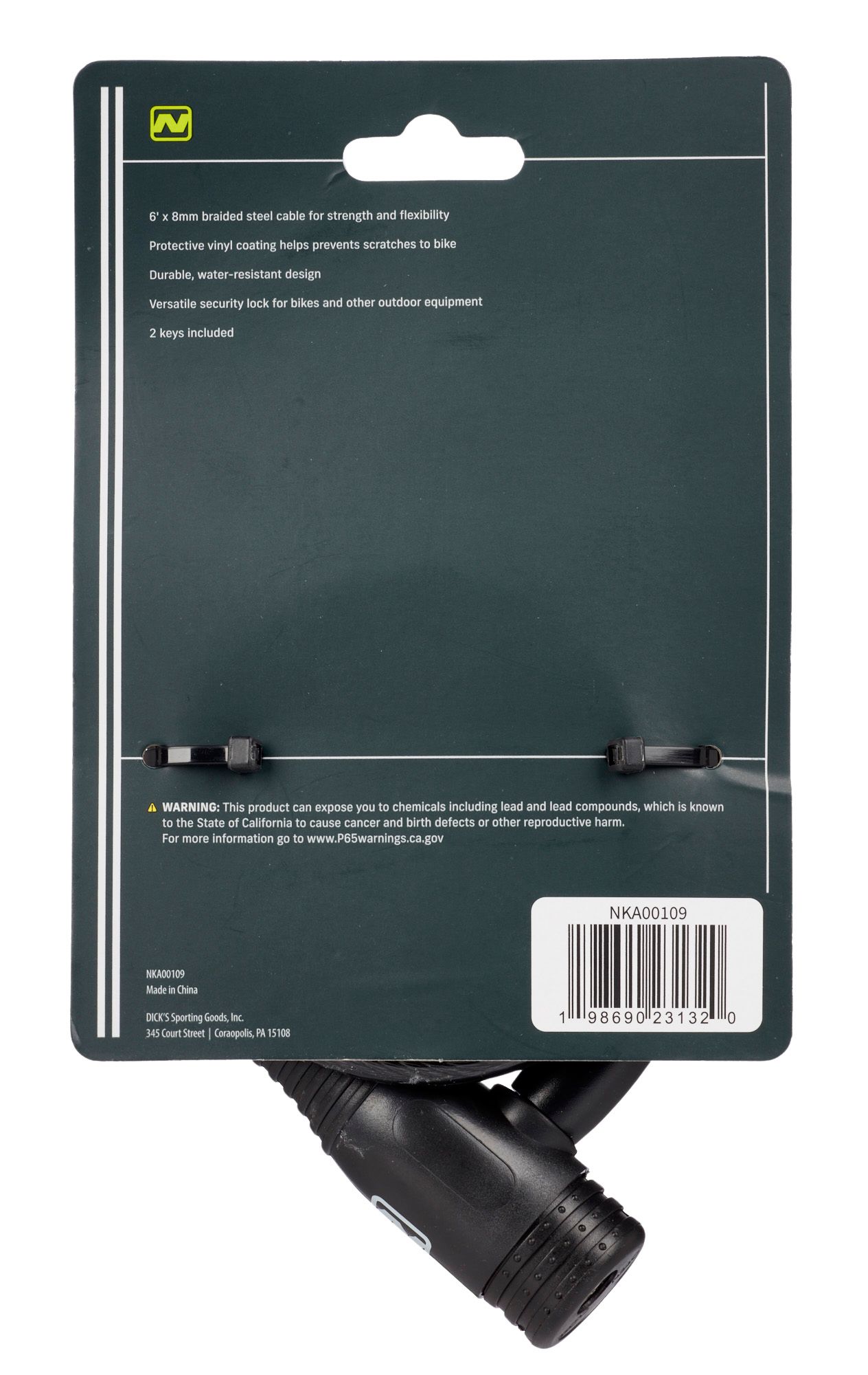 Nishiki 6' x 8mm Key Cable Bike Lock product image