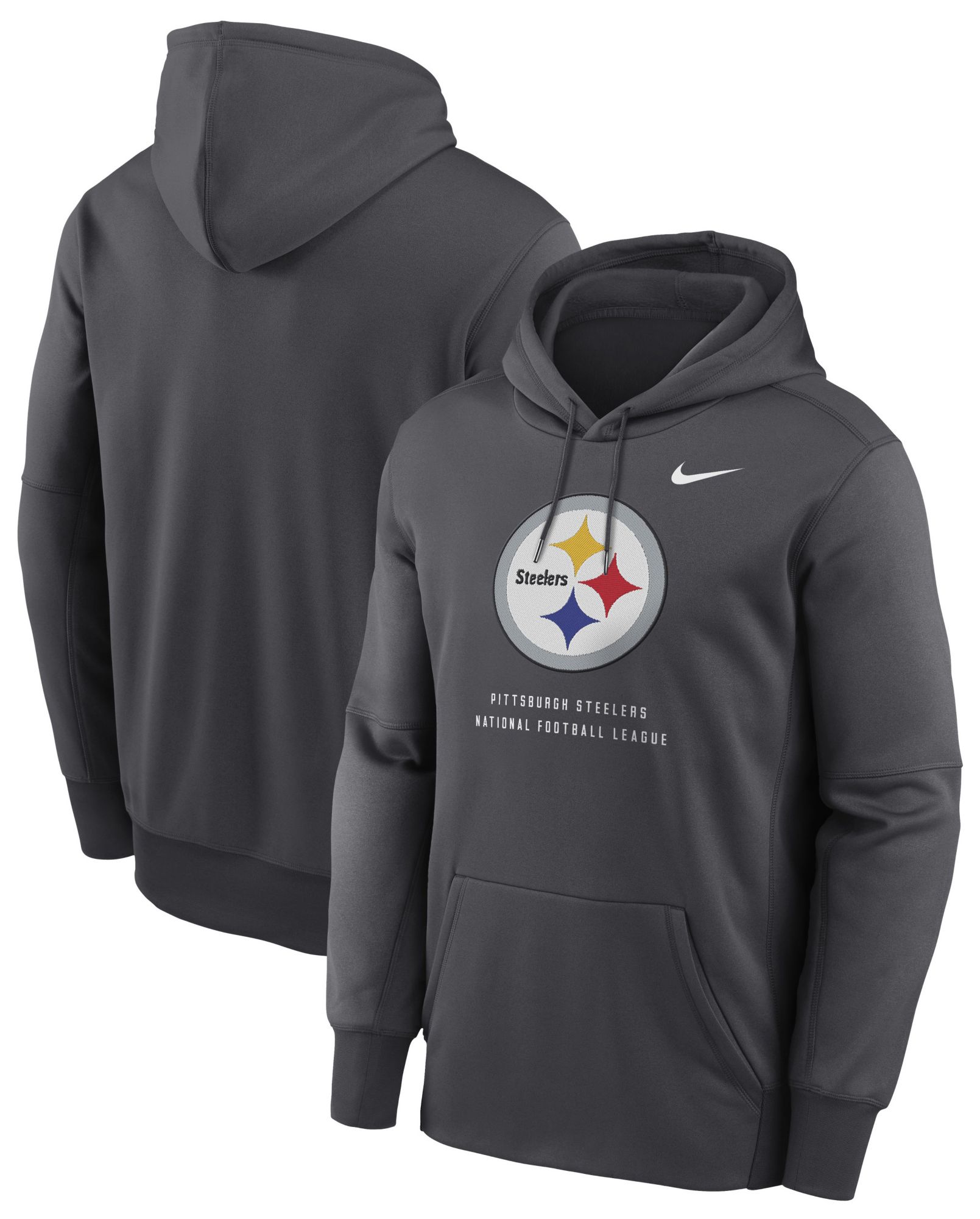 Nike Men's Pittsburgh Steelers Anthracite Therma Fleece Hoodie