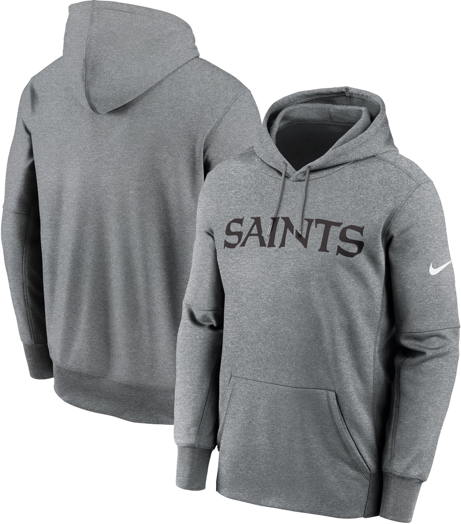 Nike Men's New Orleans Saints Therma-FIT Wordmark Dark Grey Heather Hoodie