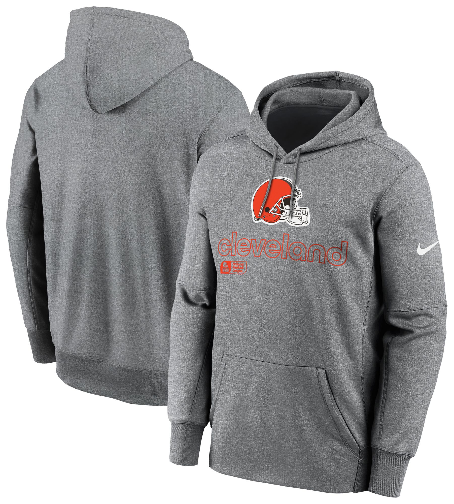 Nike Men's Cleveland Browns Therma-FIT Dark Grey Heather Pullover Hoodie product image