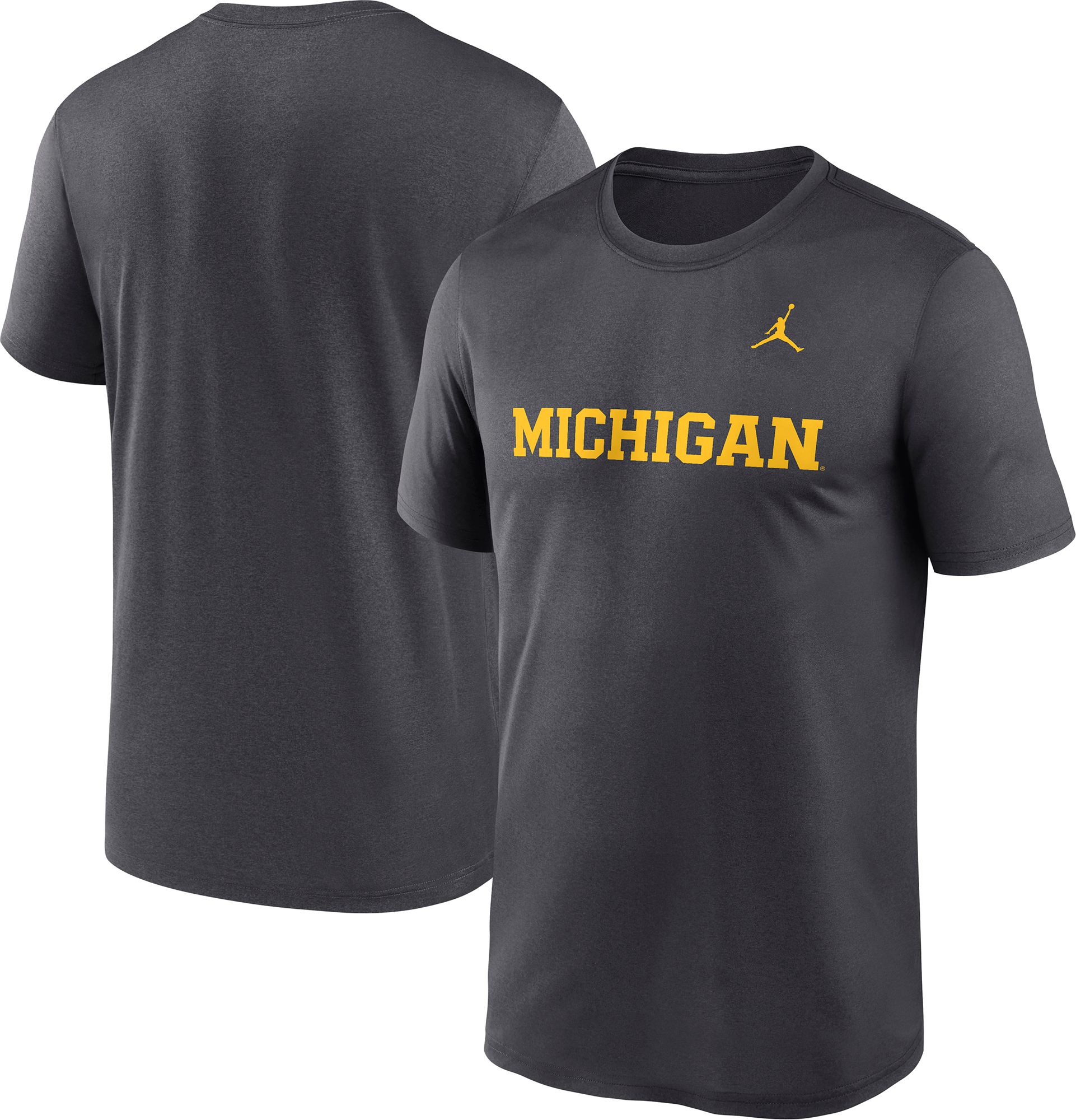 Jordan Men's Michigan Wolverines Dark Grey Heather Dri-FIT Legend Wordmark T-Shirt product image