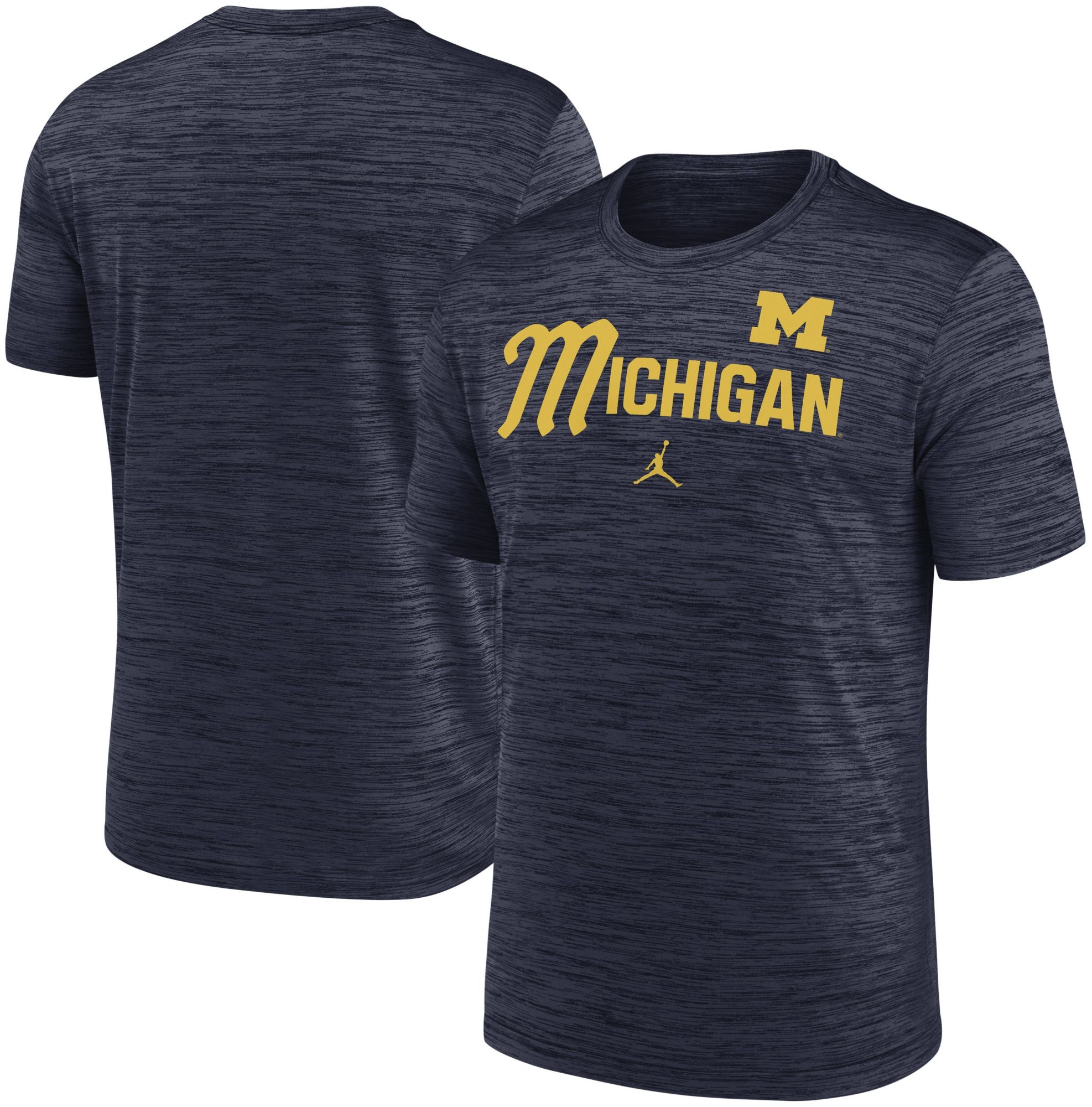 Jordan Men's Michigan Wolverines College Navy Script Heathered Legend T-Shirt product image