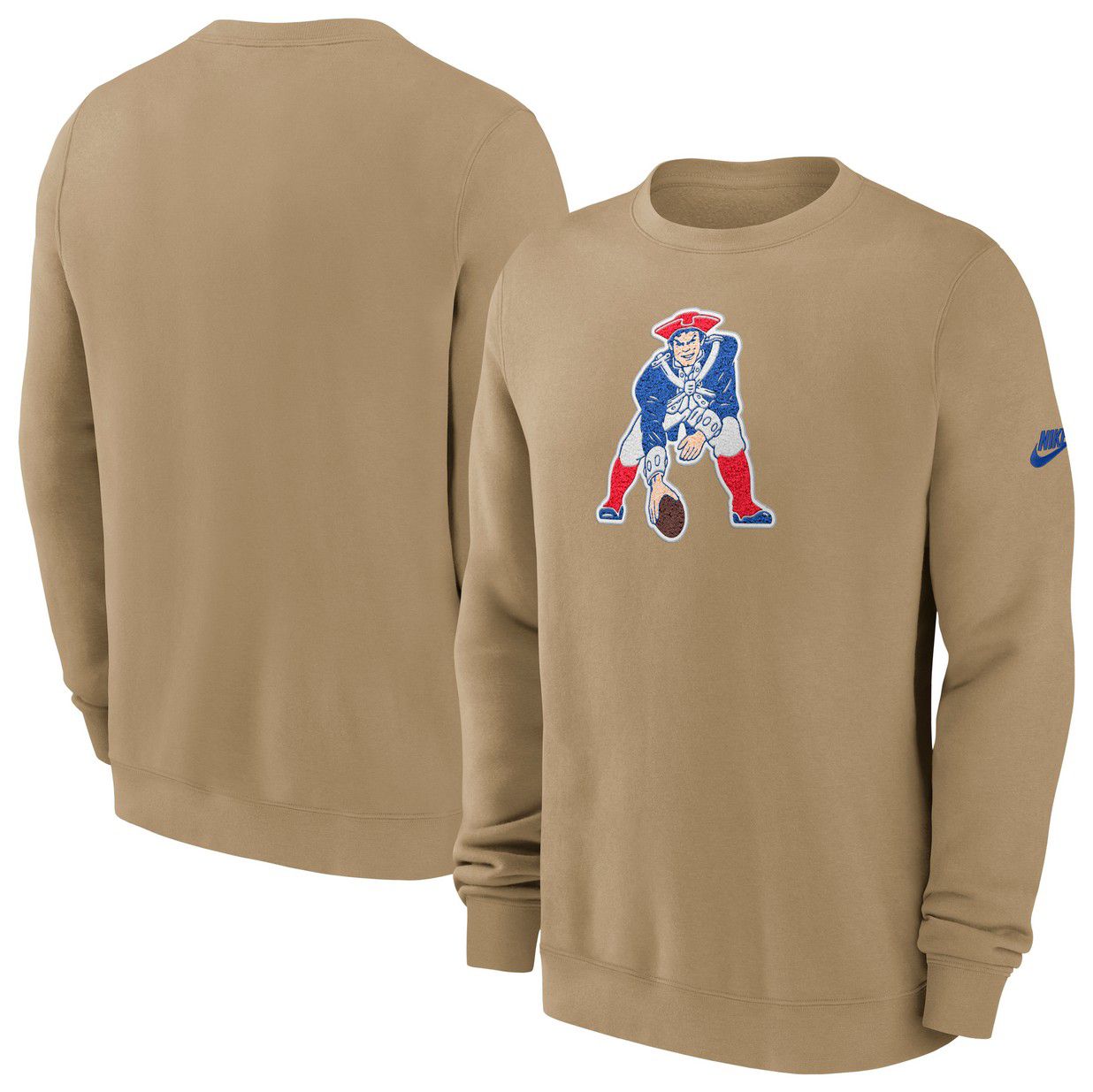 Nike Men's New England Patriots Parachute Beige Rewind Club Fleece Crew Pullover Sweatshirt product image
