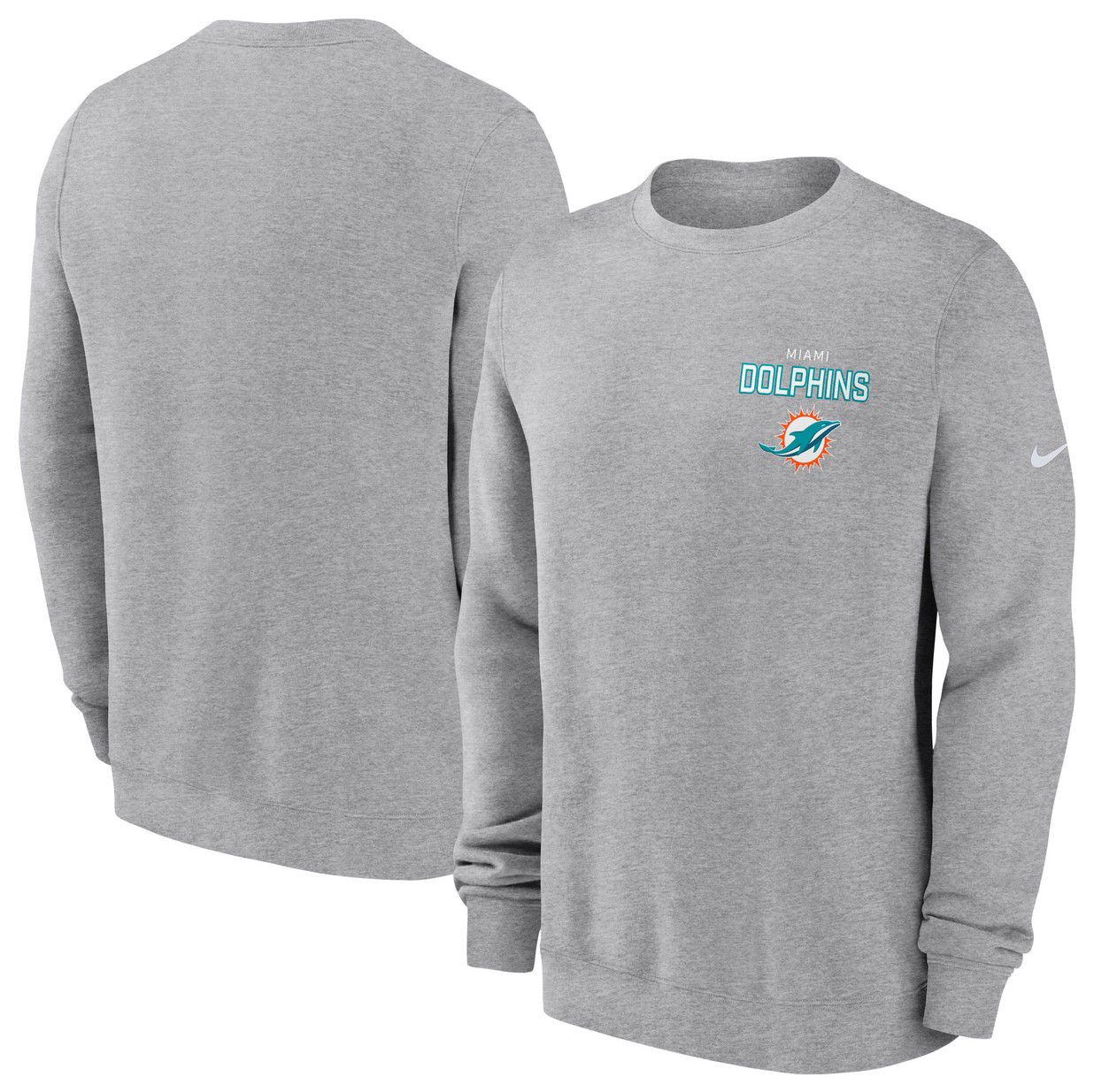 Nike Men's Miami Dolphins Dark Grey Heather Club Fleece Crew Pullover Sweatshirt product image