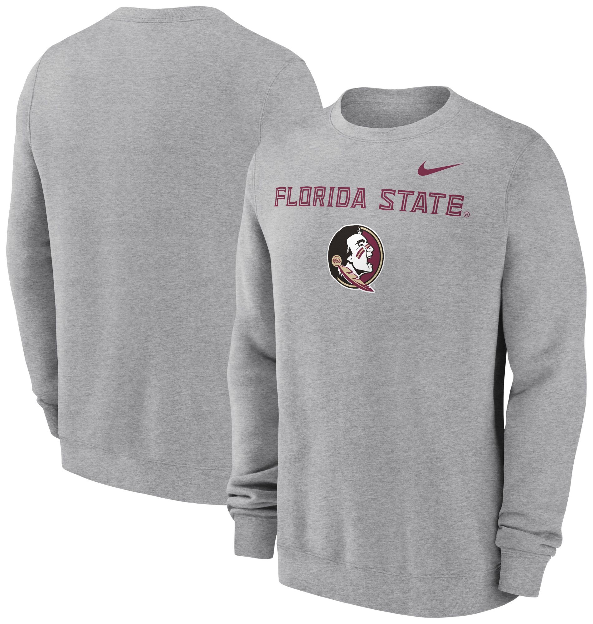 Nike Men's Florida State Seminoles Dark Grey Heather Club Fleece Wordmark Crew Neck Sweatshirt product image