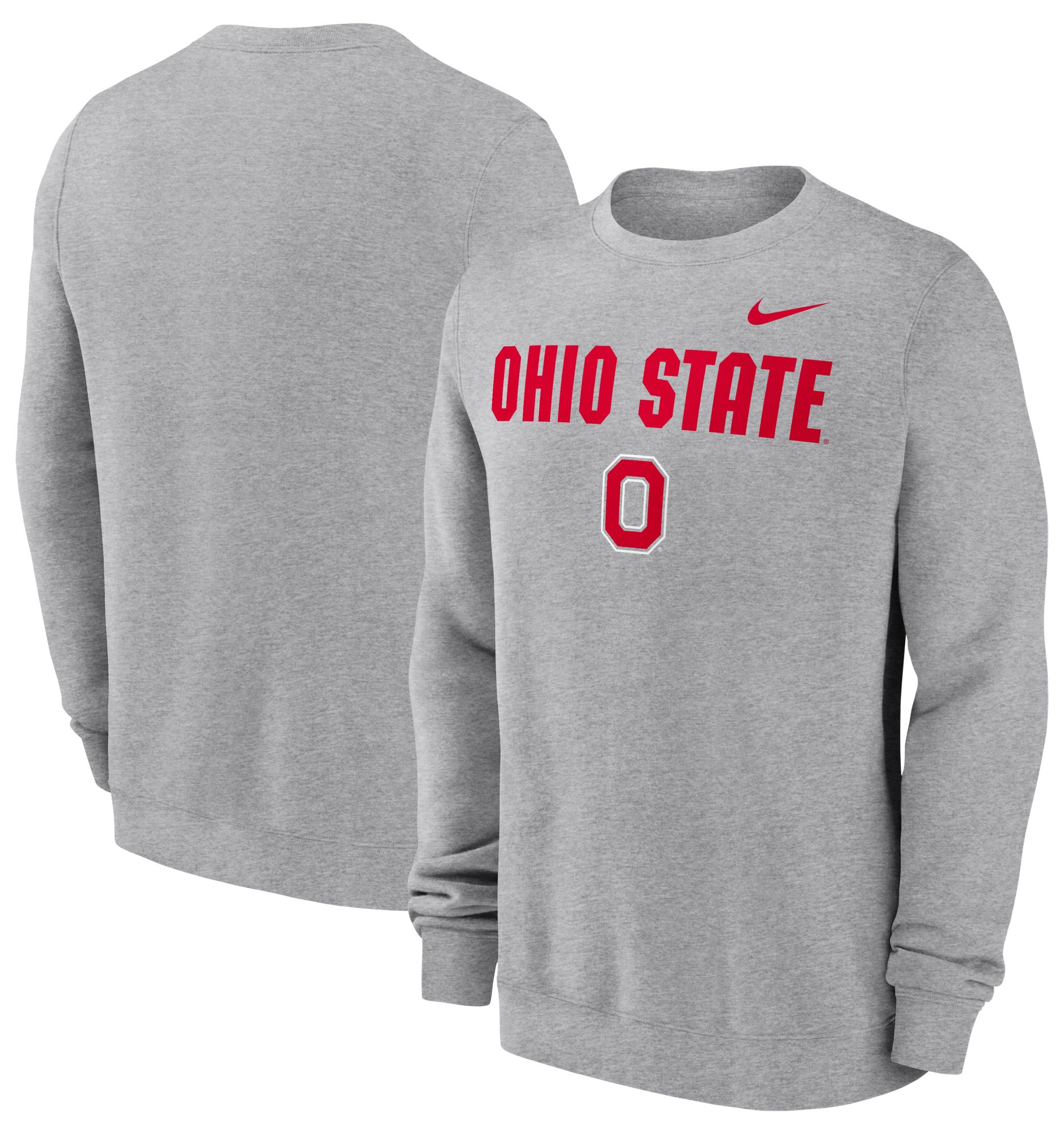 Nike Men's Ohio State Buckeyes Dark Grey Heather Club Fleece Wordmark Crew Neck Sweatshirt product image