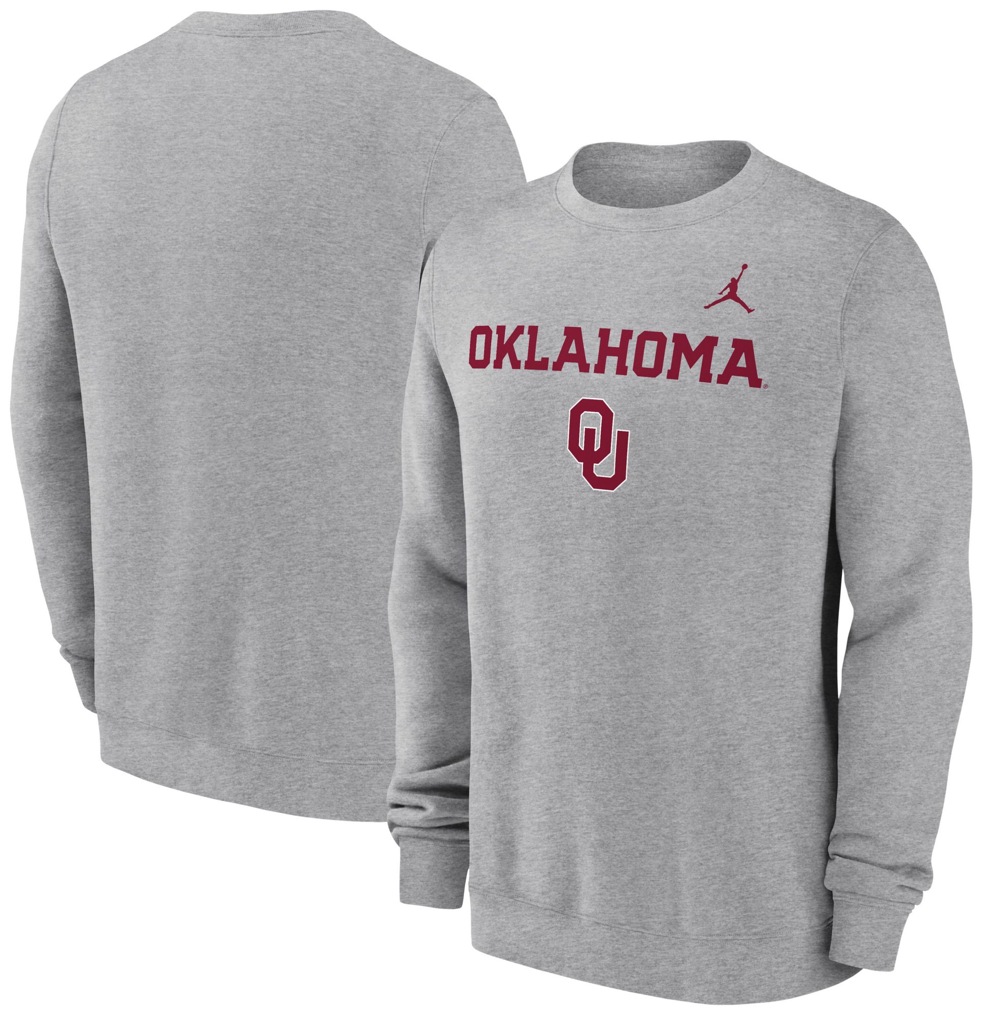 Jordan Men's Oklahoma Sooners Dark Grey Heather Club Fleece Wordmark Crew Neck Sweatshirt product image