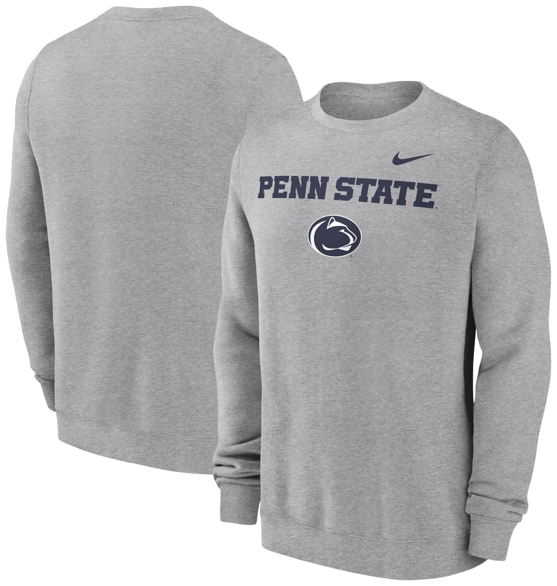 Nike Men's Penn State Nittany Lions Dark Grey Heather Club Fleece Wordmark Crew Neck Sweatshirt product image