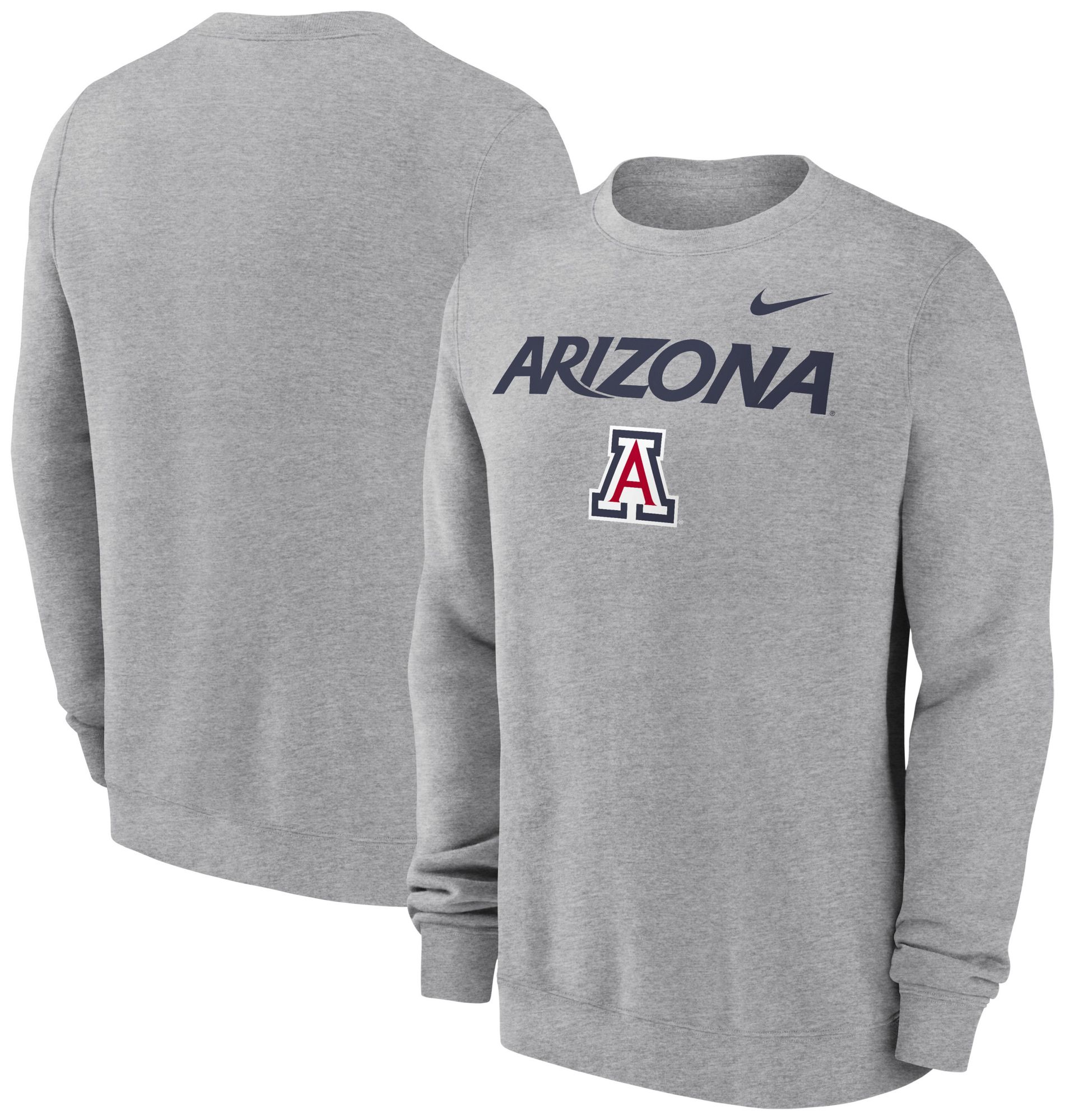 Nike Men's Arizona Wildcats Dark Grey Heather Club Fleece Wordmark Crew Neck Sweatshirt product image