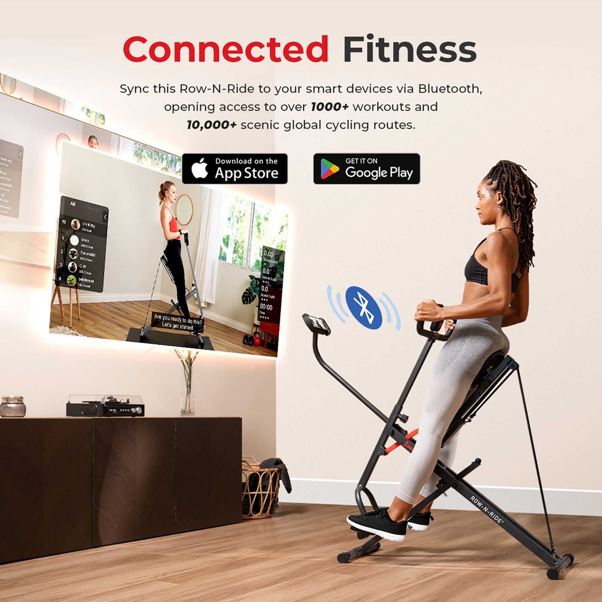 Sunny Health & Fitness Smart Compact Upright Row-N-Ride With Adjustable Squat Motion product image