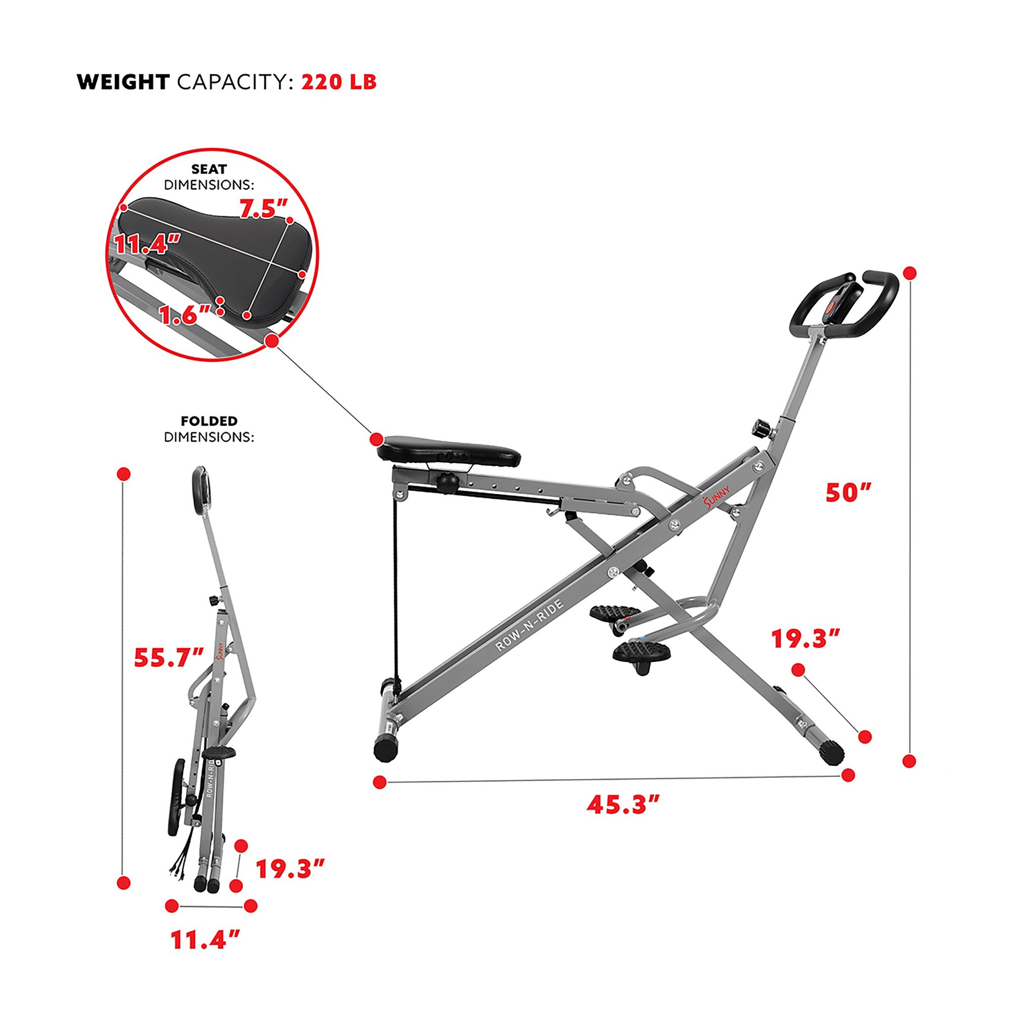 Sunny Health & Fitness Upright Row-N-Ride With Adjustable Squat Motion product image