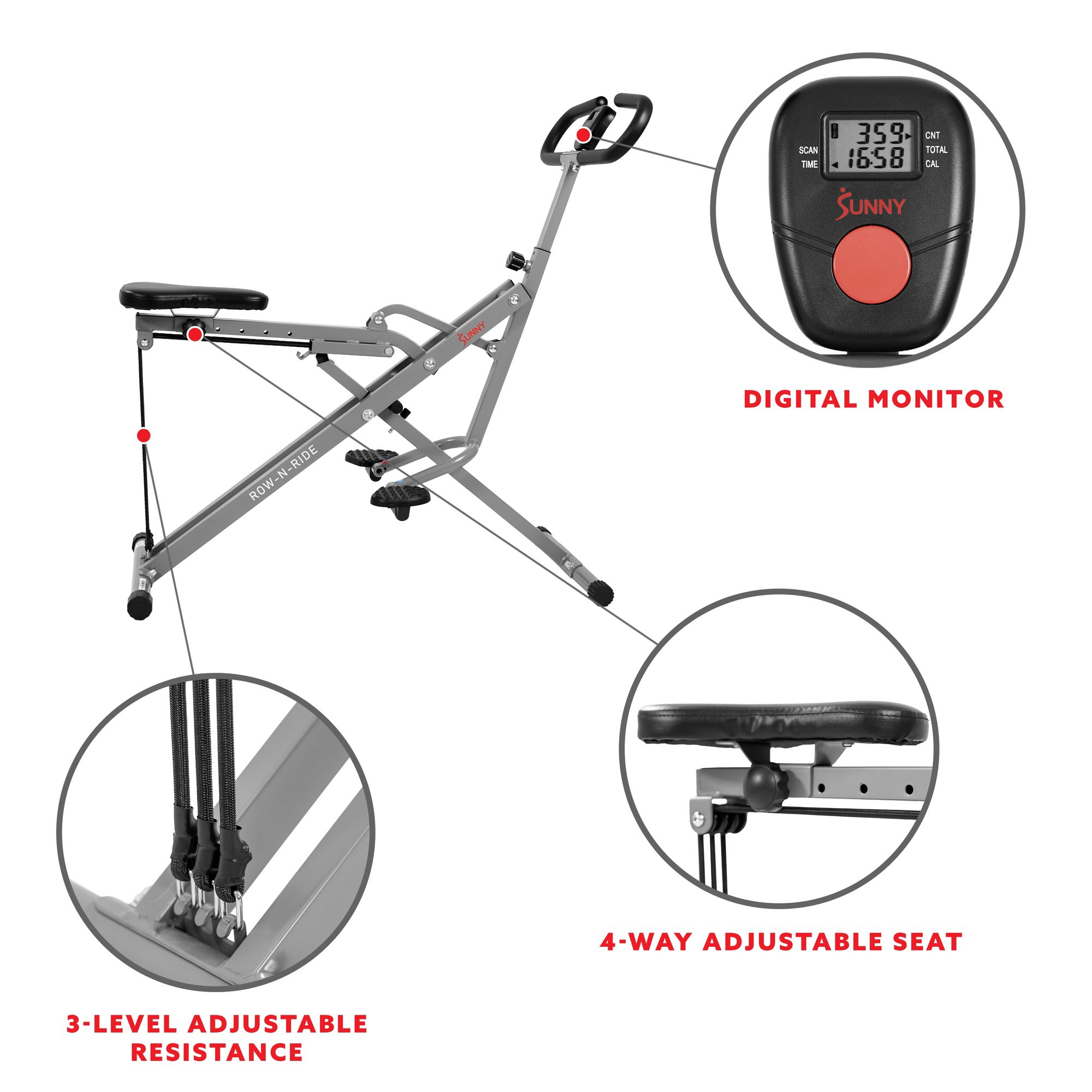 Sunny Health & Fitness Upright Row-N-Ride With Adjustable Squat Motion product image