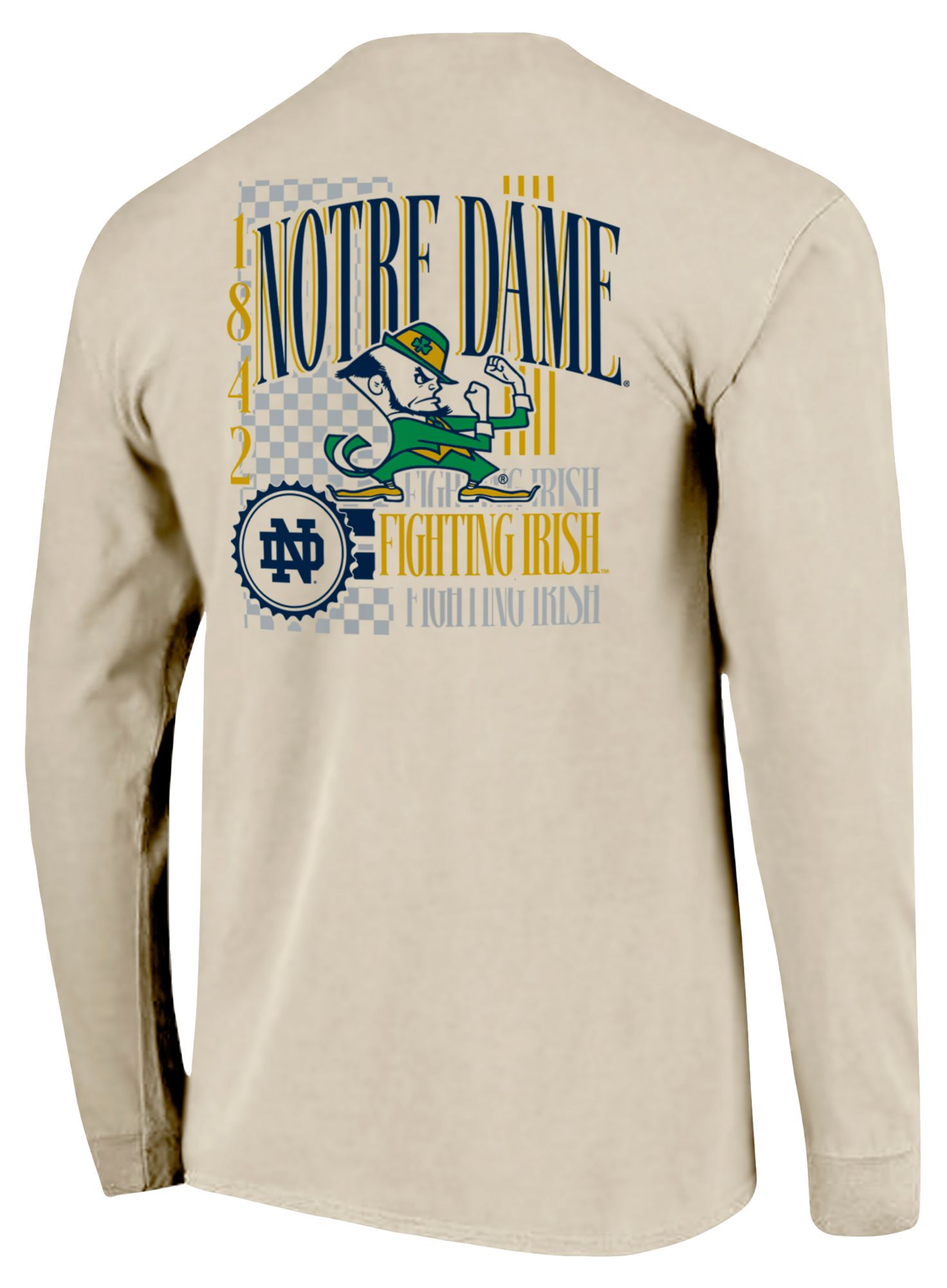 Image One Men's Notre Dame Fighting Irish Ivory IV 90s Print Long Sleeve T-Shirt product image