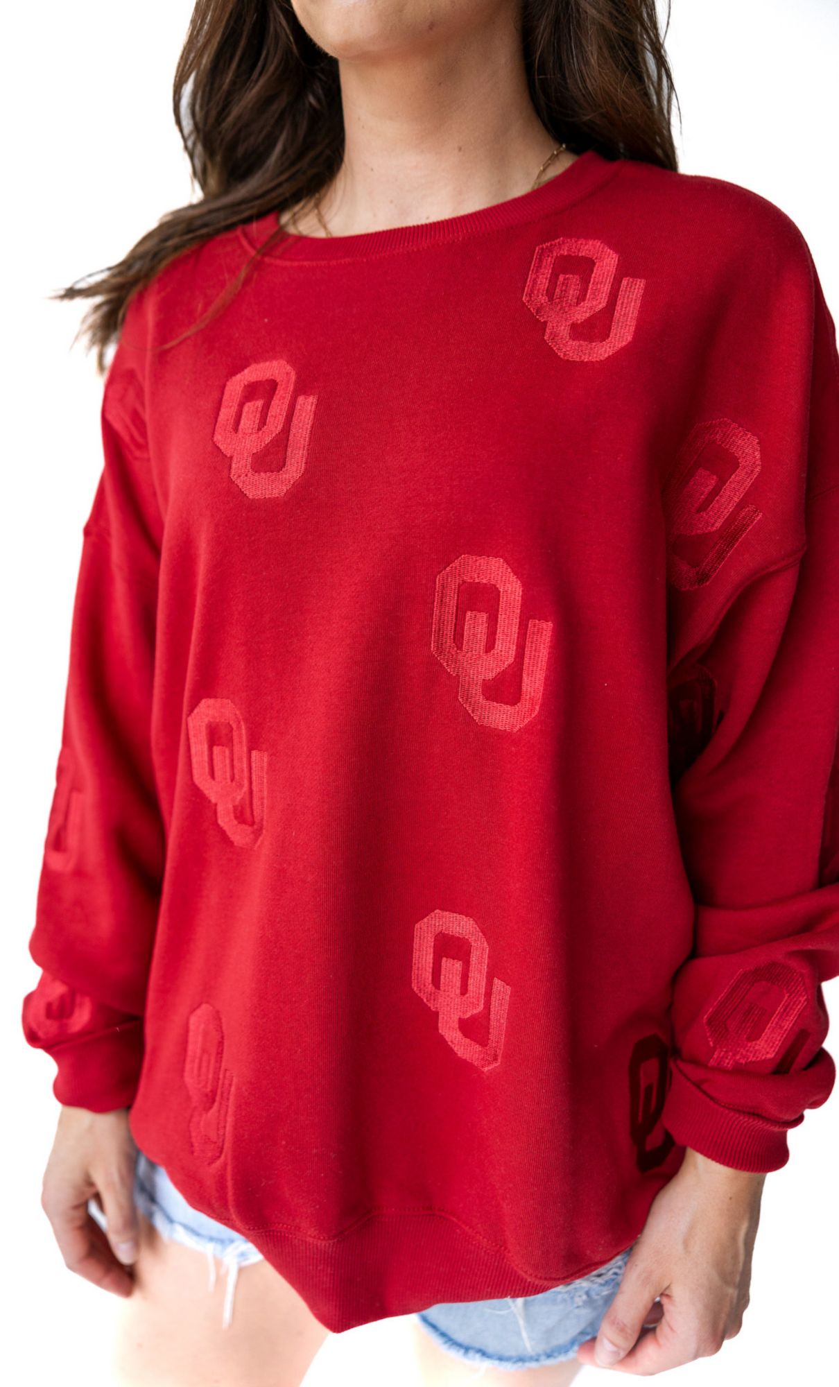 Gameday Social Women's Oklahoma Sooners Crimson Lantern Crew Pullover Sweatshirt product image