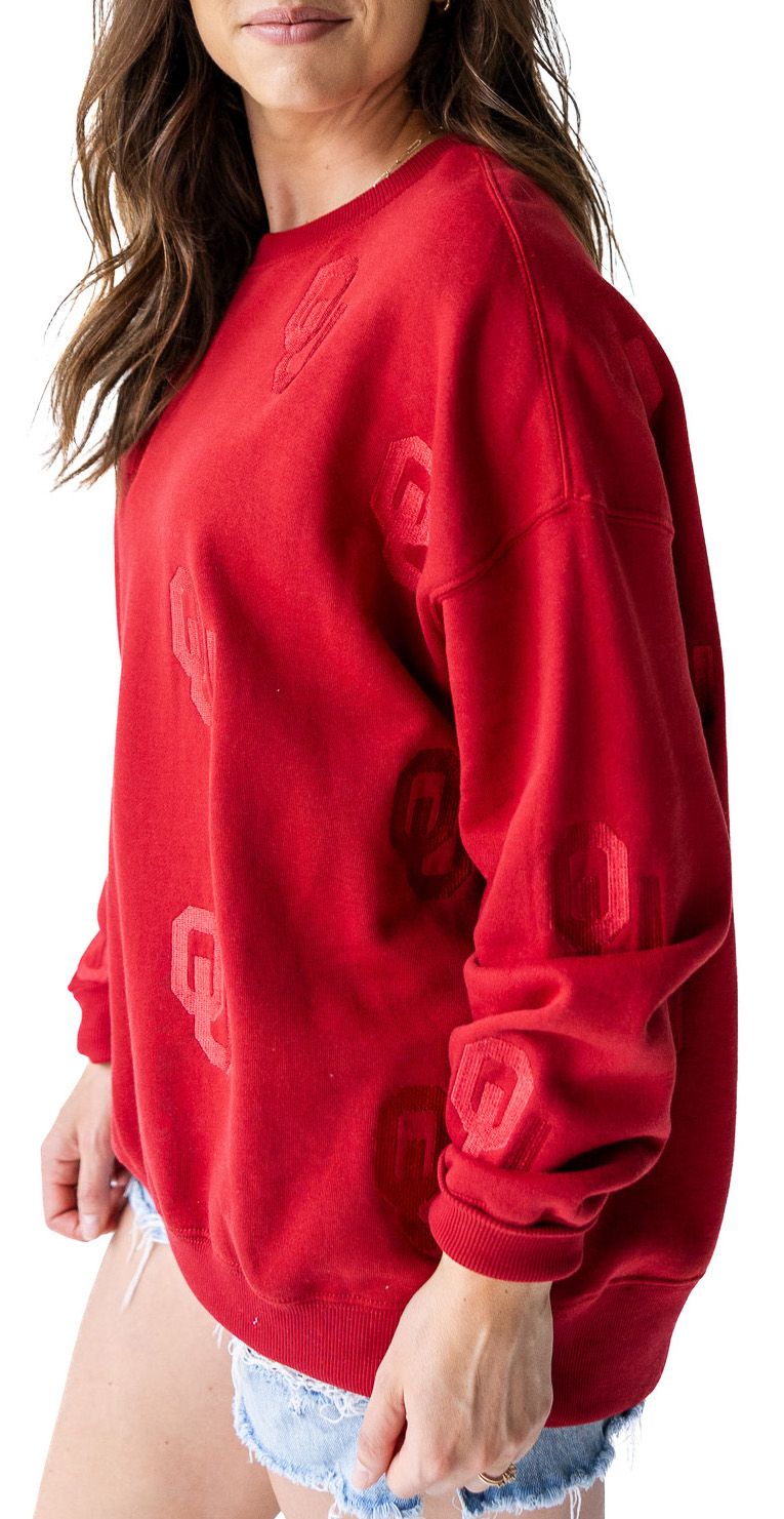 Gameday Social Women's Oklahoma Sooners Crimson Lantern Crew Pullover Sweatshirt product image