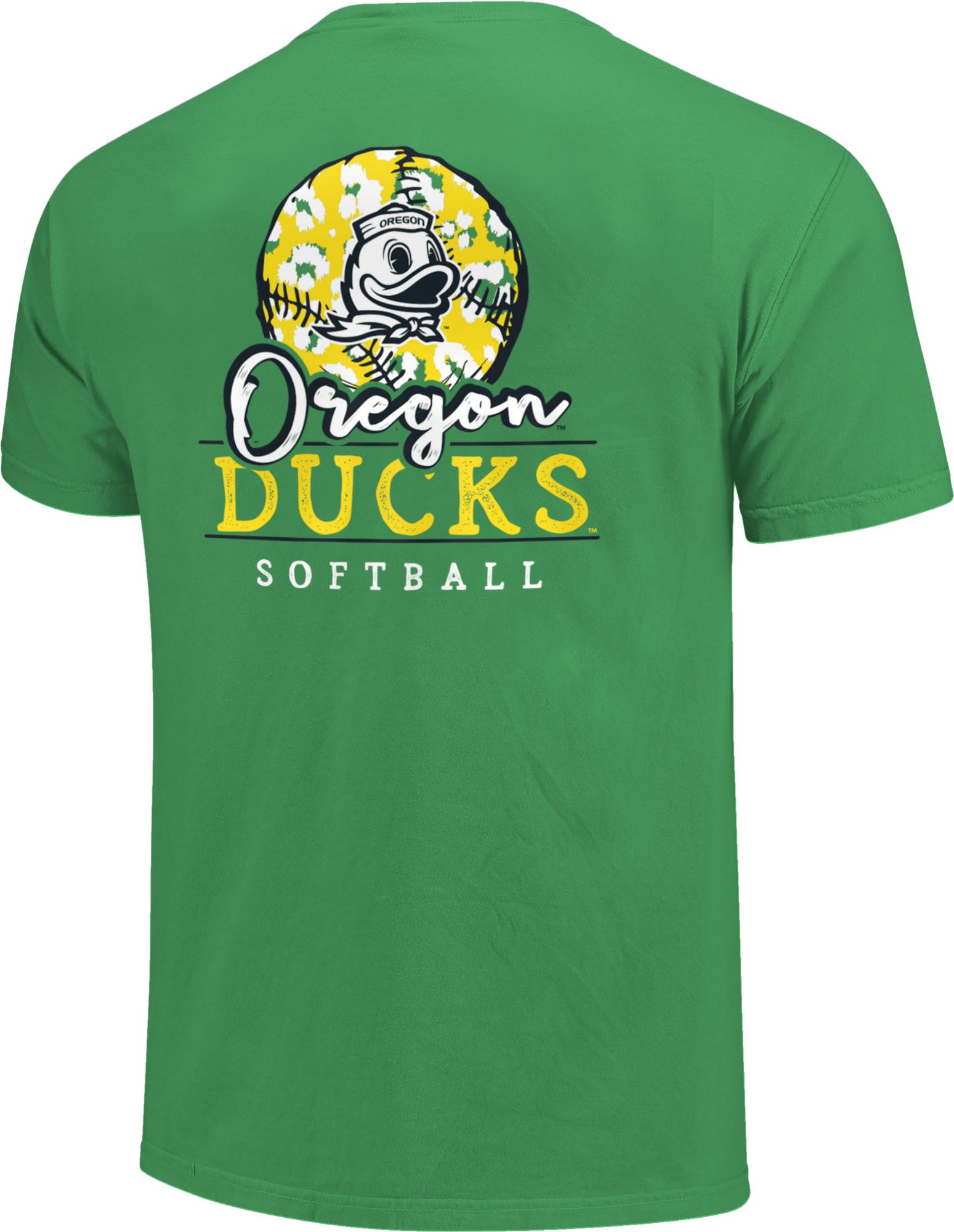 Image One Women's Oregon Ducks Green Pattern Script Softball T-Shirt product image