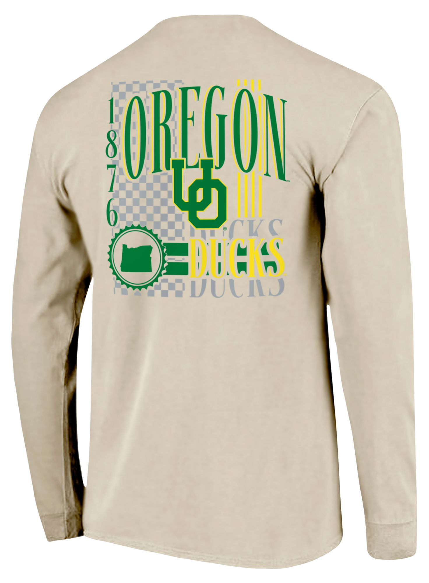 Image One Men's Oregon Ducks Ivory IV 90s Print Long Sleeve T-Shirt product image