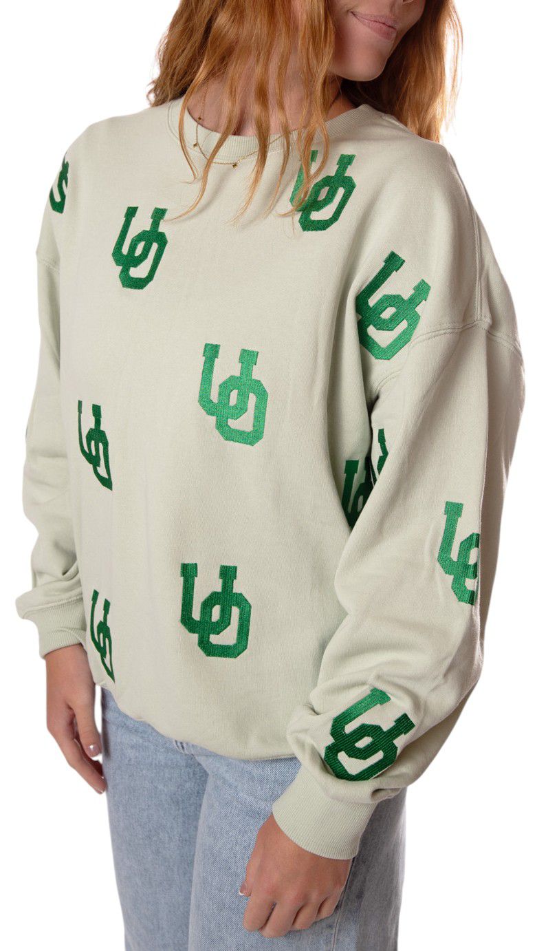 Gameday Social Women's Oregon Ducks Sage Green Lantern Crew Pullover Sweatshirt product image