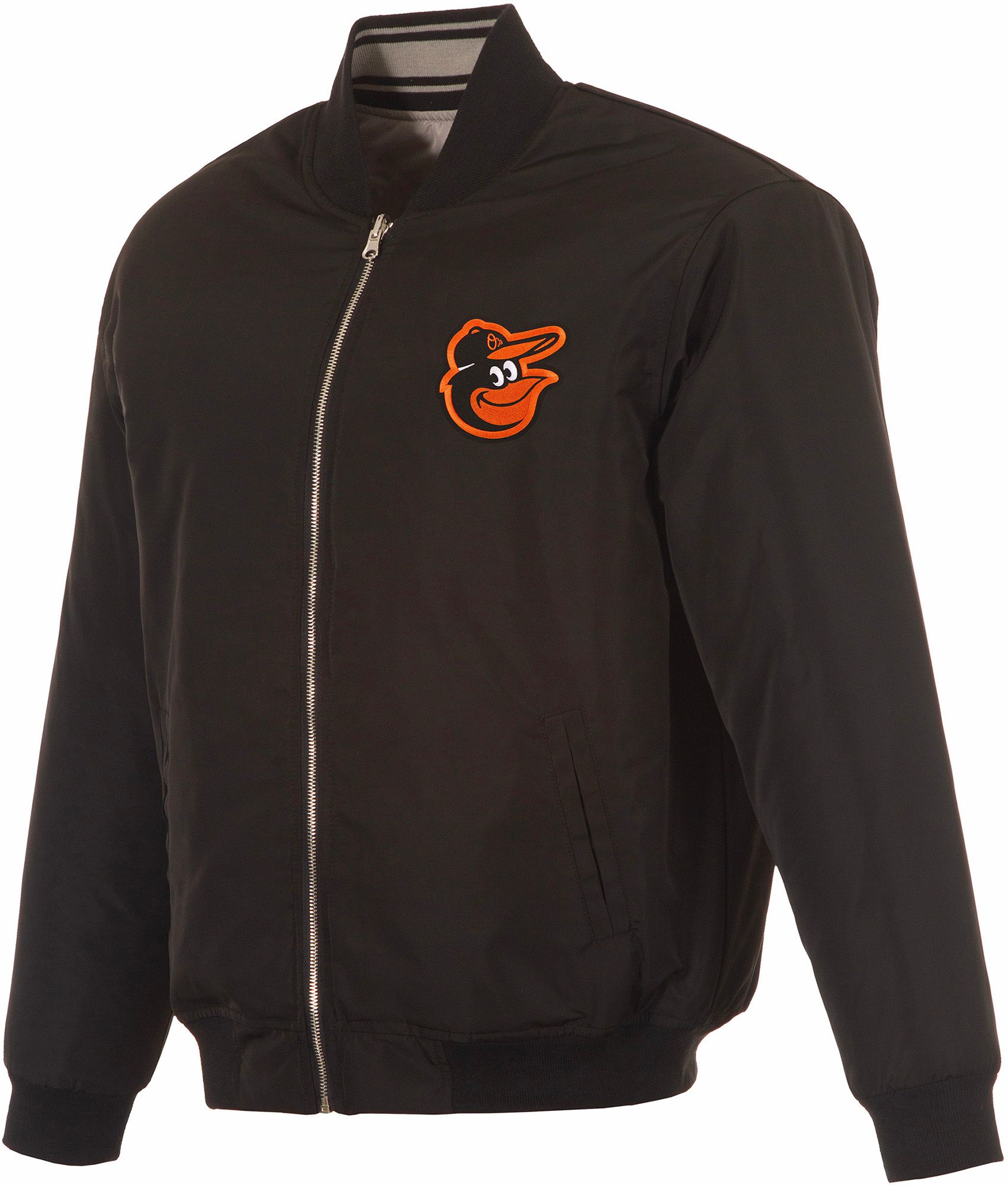 JH Design Men's Baltimore Orioles Full-Zip Reversible Flight Black Nylon Jacket product image