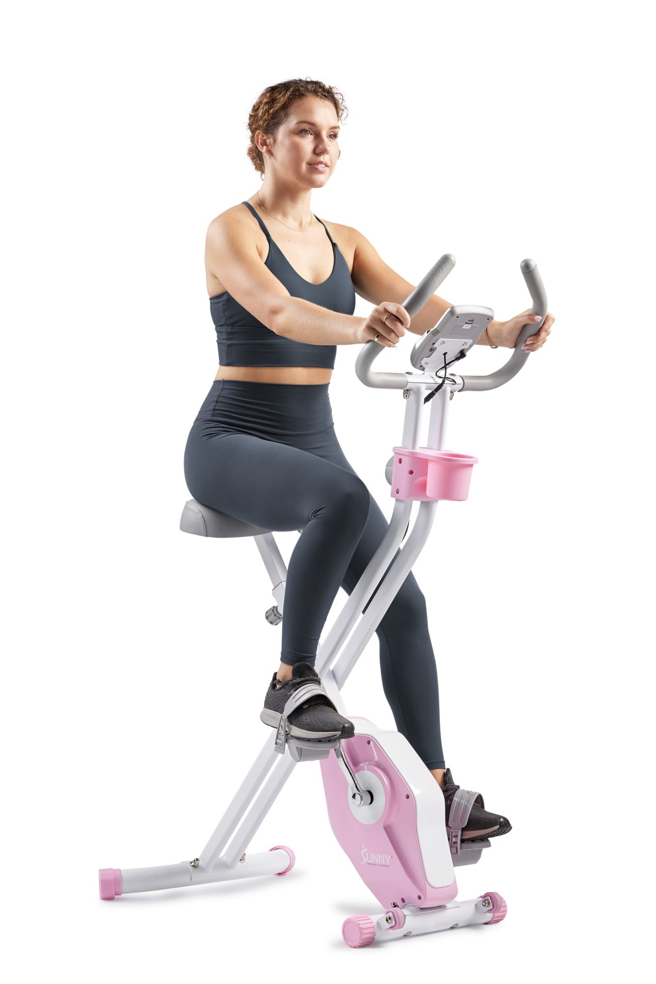 Sunny Health & Fitness Pink Foldable Magnetic Exercise X-Bike product image