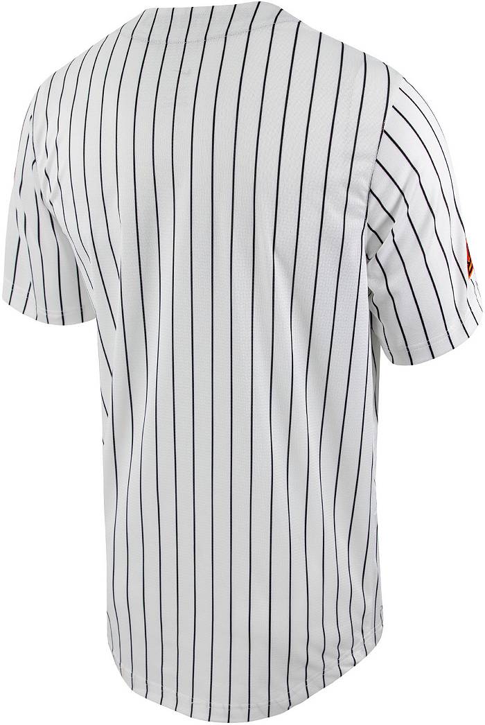 Men's Nike White/Crimson Oklahoma Sooners Pinstripe Replica Full-Button Baseball Jersey