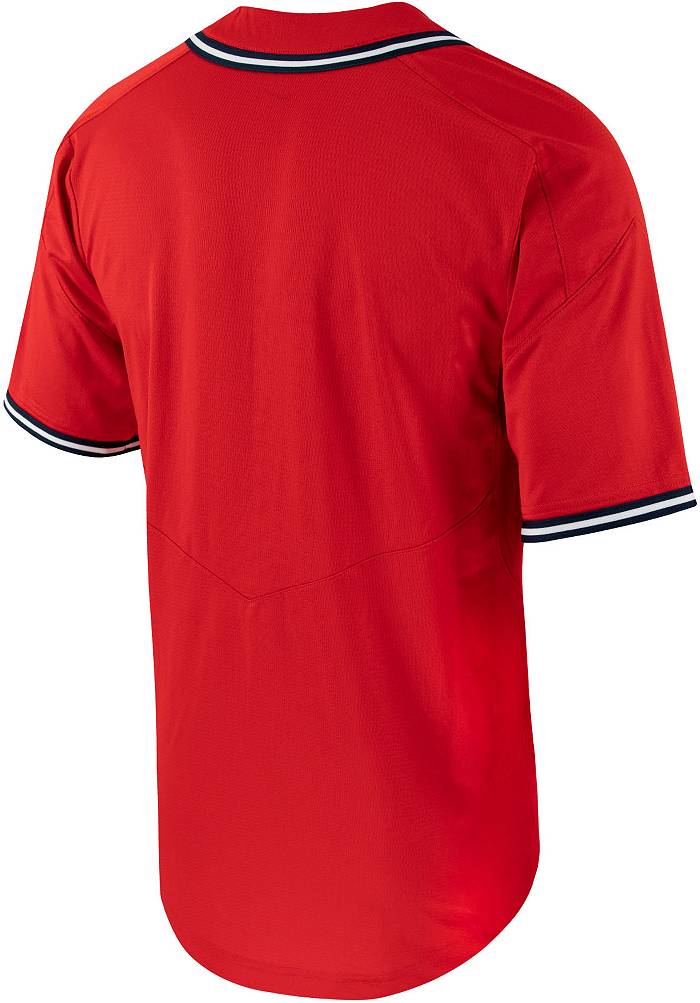 Nike Men's Ole Miss Rebels Red Full Button Replica Baseball Jersey