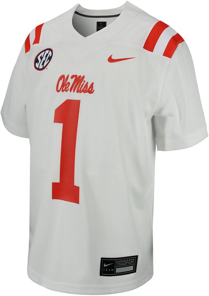 Men's Nike #1 White Ole Miss Rebels Untouchable Football Replica Jersey Size: Medium
