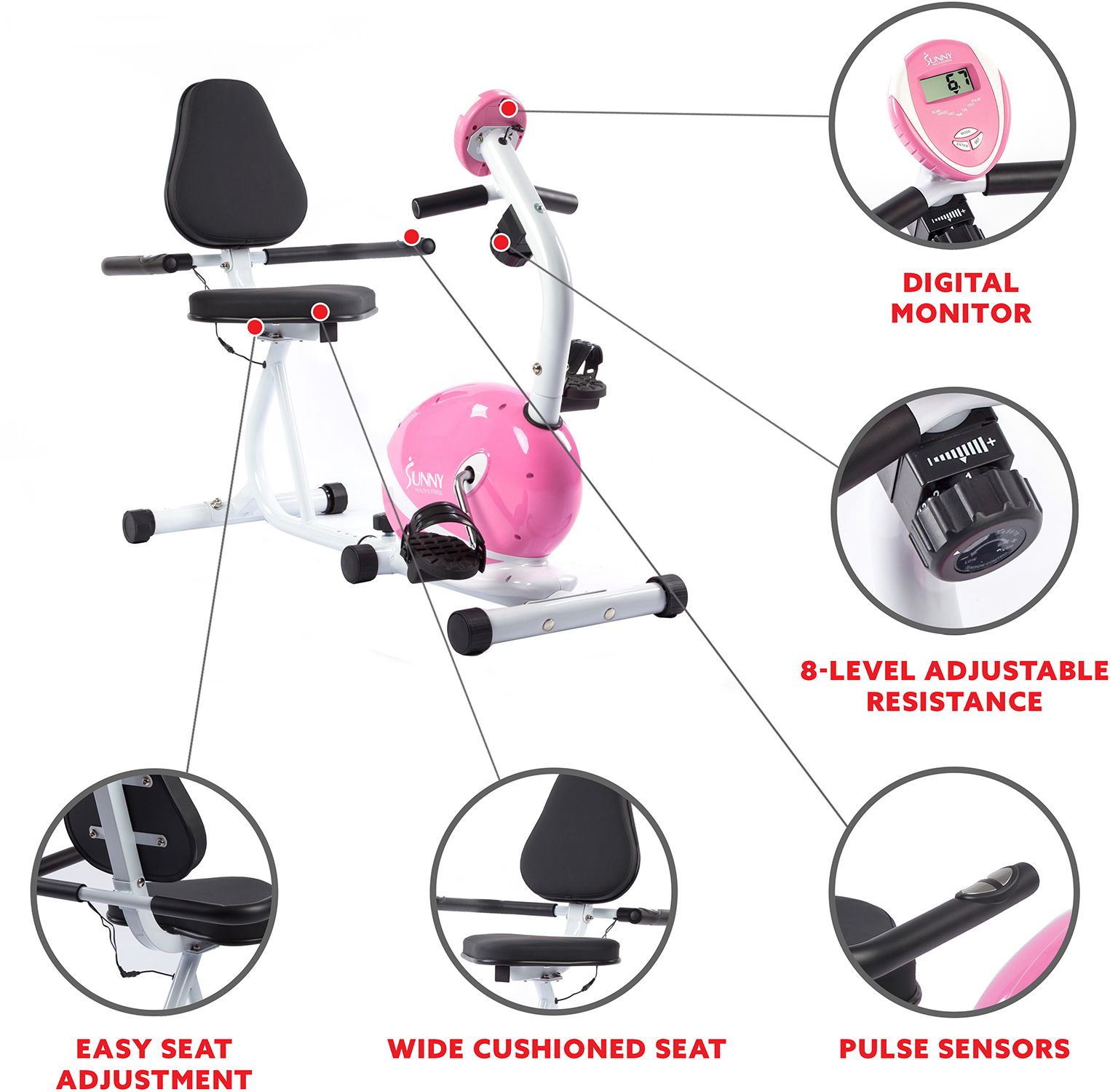 Sunny Health & Fitness P8150 Pink Indoor Cycling Bike product image