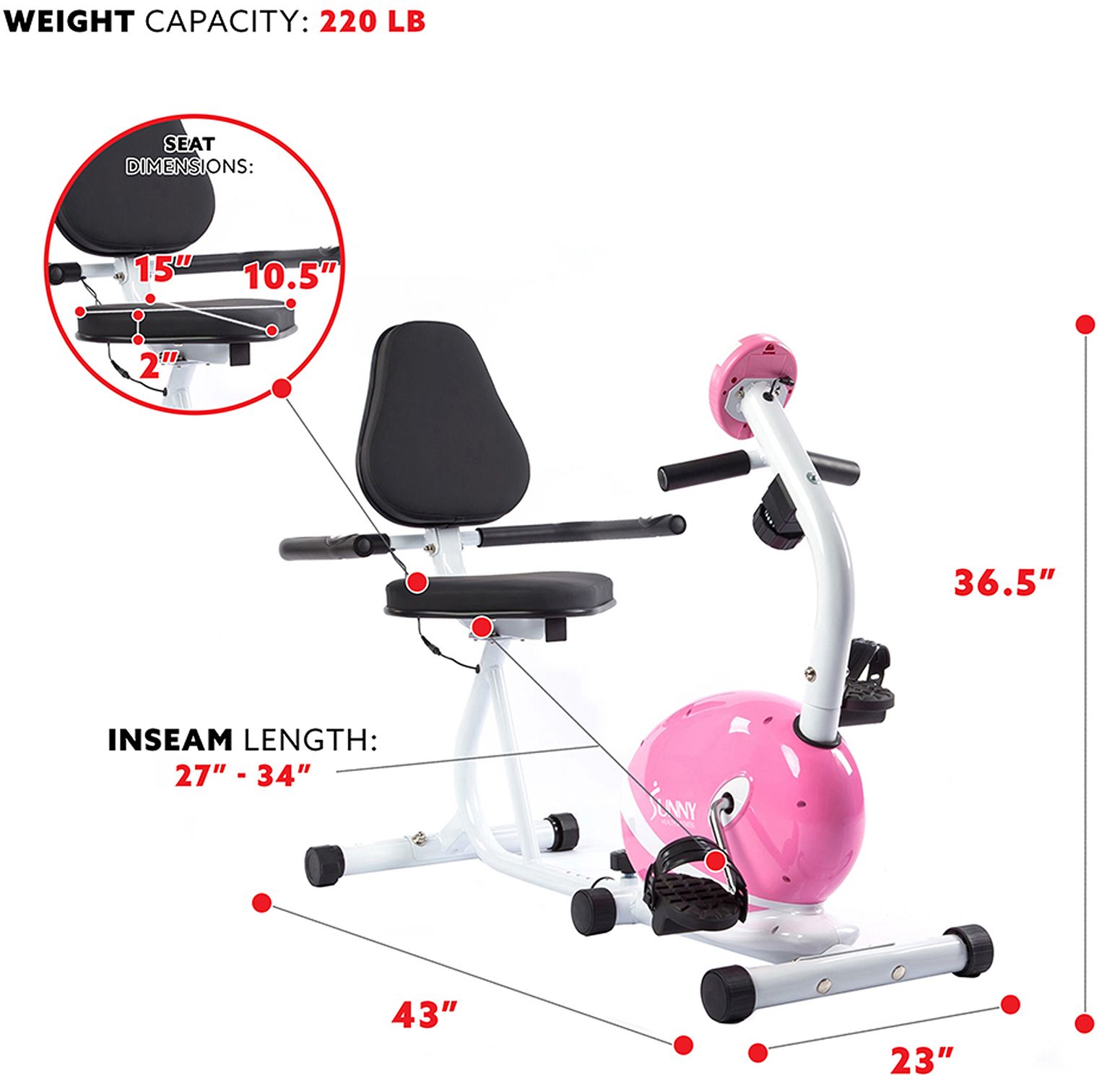 Sunny Health & Fitness P8150 Pink Indoor Cycling Bike product image