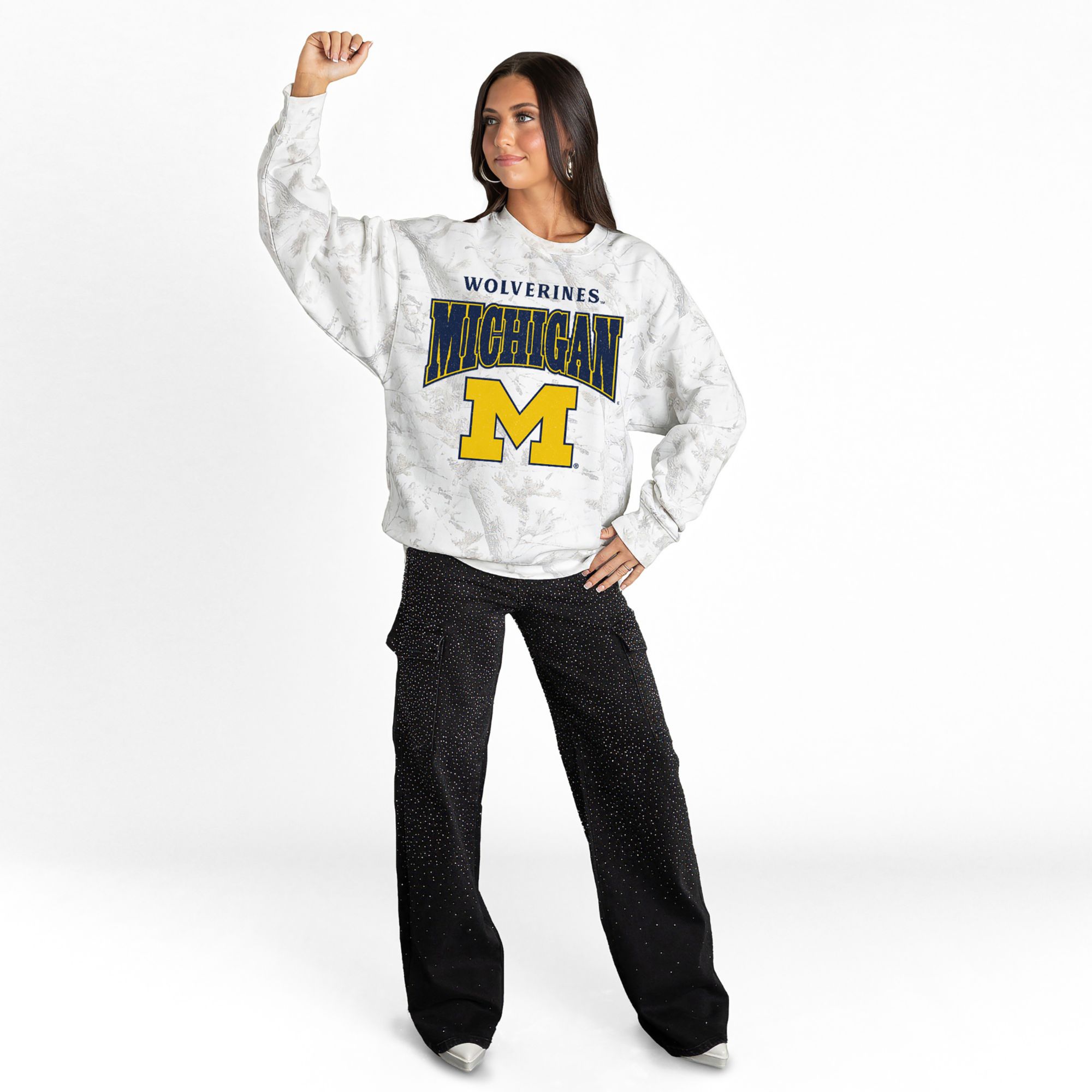 Gameday Couture Women's Michigan Wolverines Camo White Crewneck Sweatshirt product image
