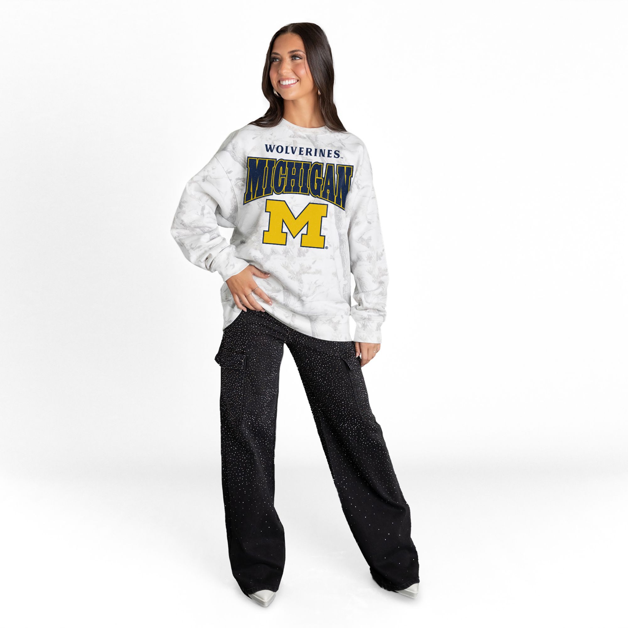 Gameday Couture Women's Michigan Wolverines Camo White Crewneck Sweatshirt product image