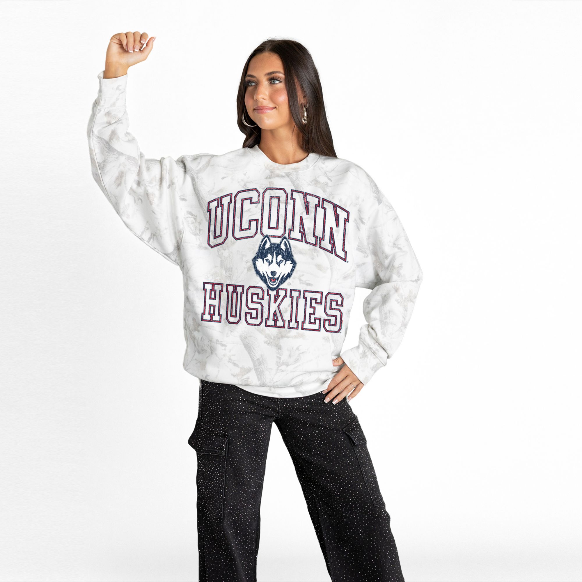 Gameday Couture Women's UConn Huskies White Camo Crewneck Sweatshirt product image