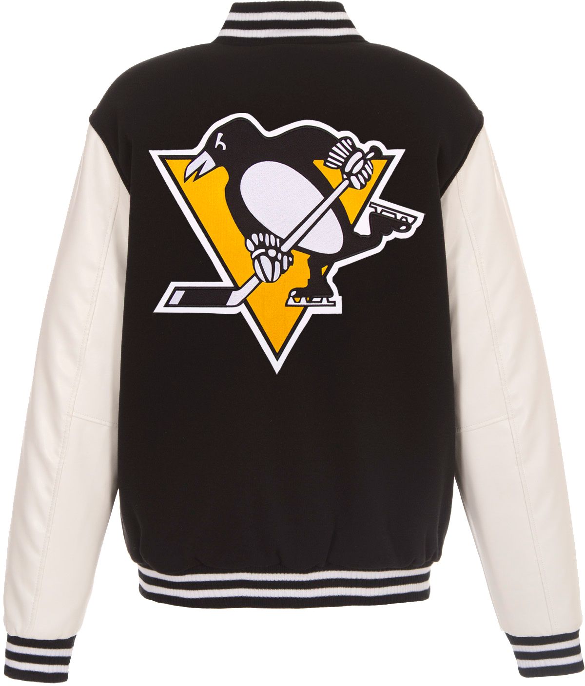 JH Design Pittsburgh Penguins Logo Button Bomber Black Jacket product image
