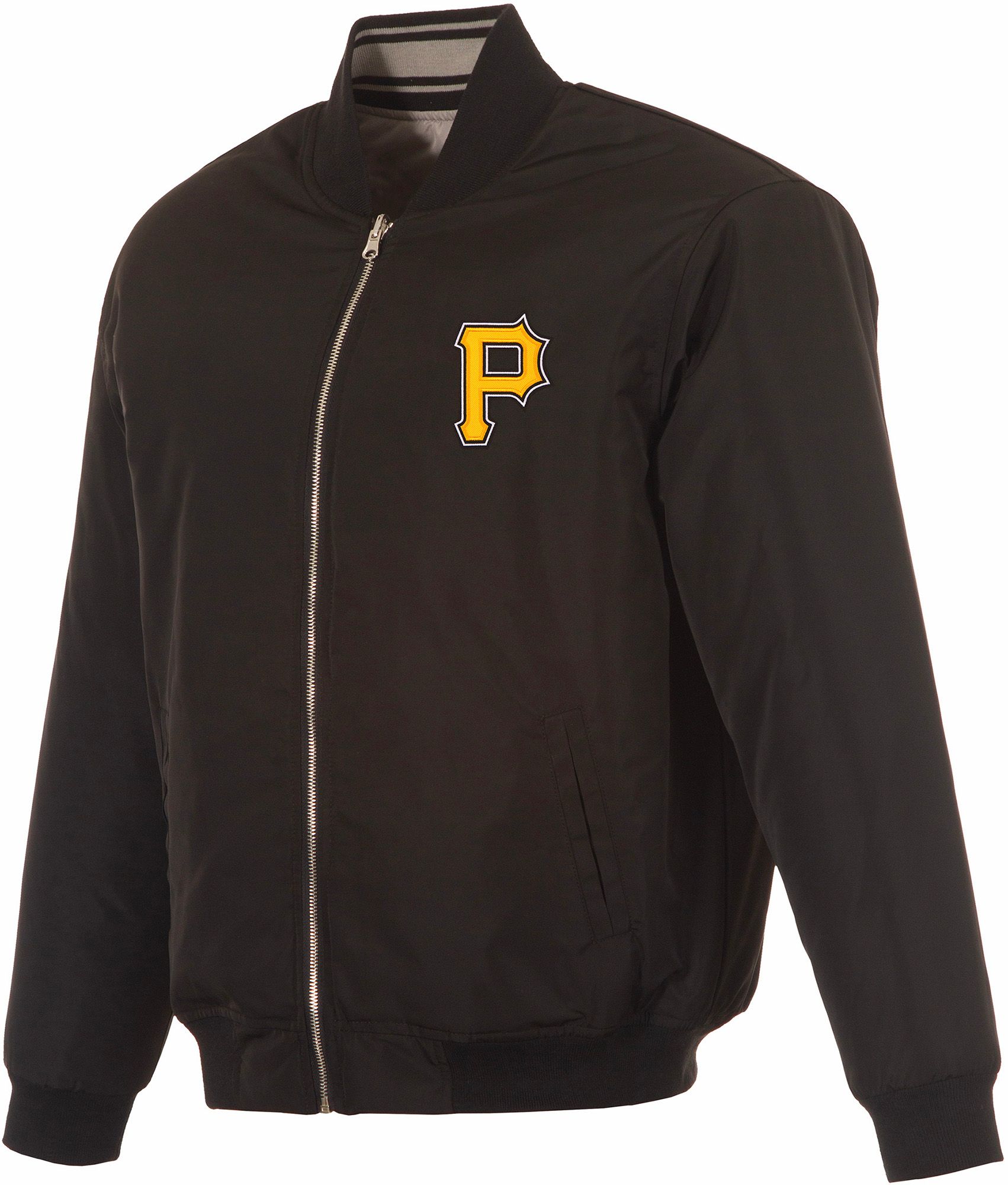 JH Design Men's Pittsburgh Pirates Full-Zip Reversible Flight Black Nylon Jacket product image