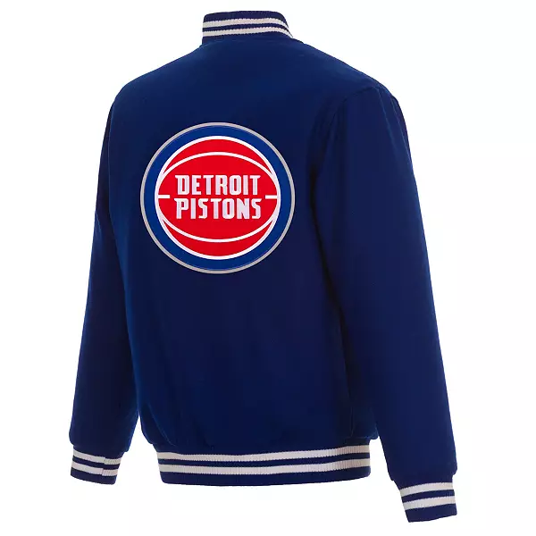 JH Design Men's Detroit Pistons Royal Reversible Wool Jacket